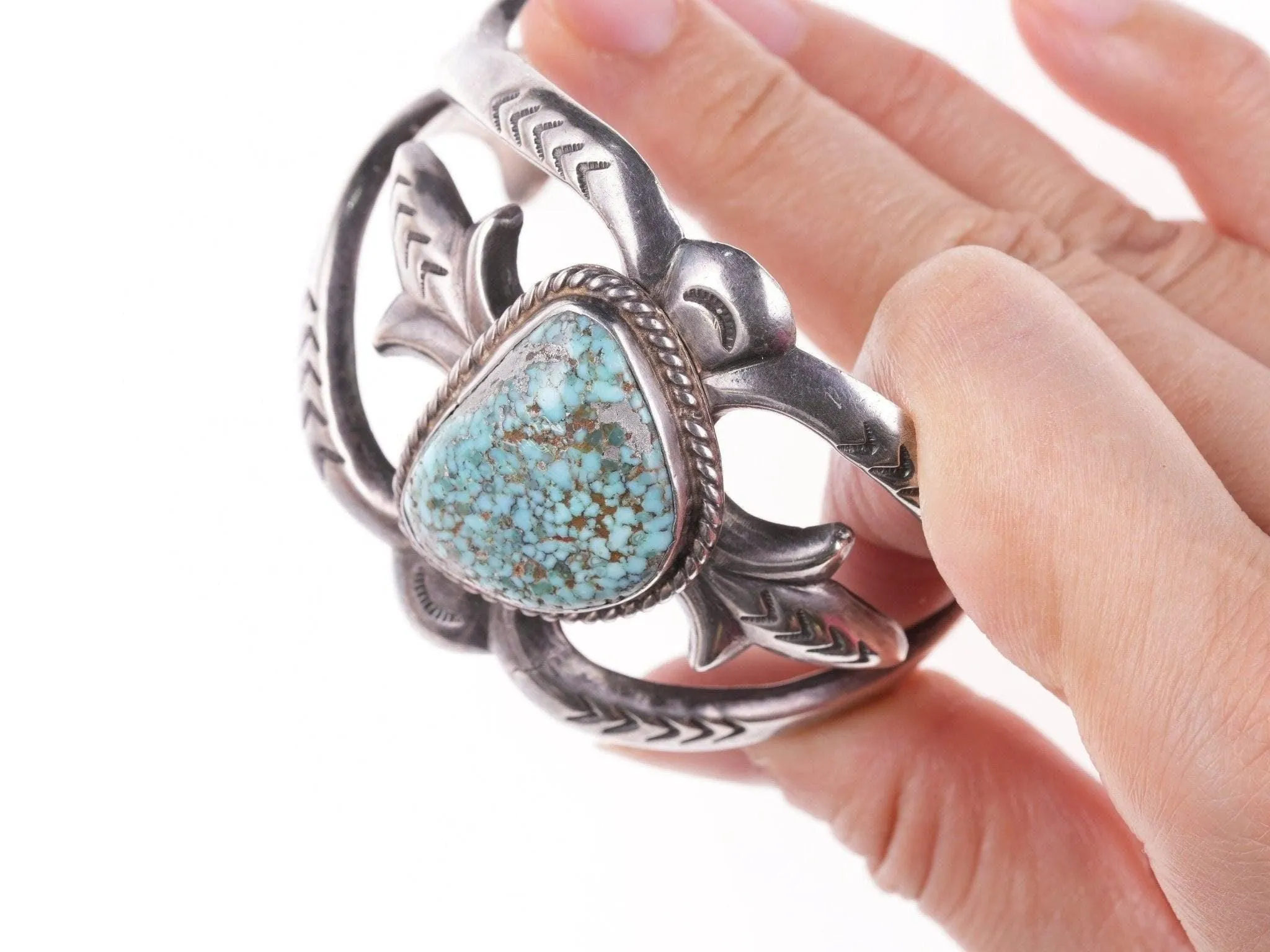 6.5" Vintage Navajo Tufa cast silver bracelet with turquoise