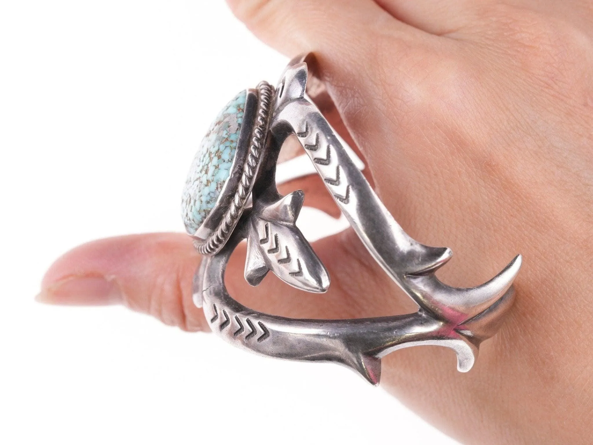 6.5" Vintage Navajo Tufa cast silver bracelet with turquoise