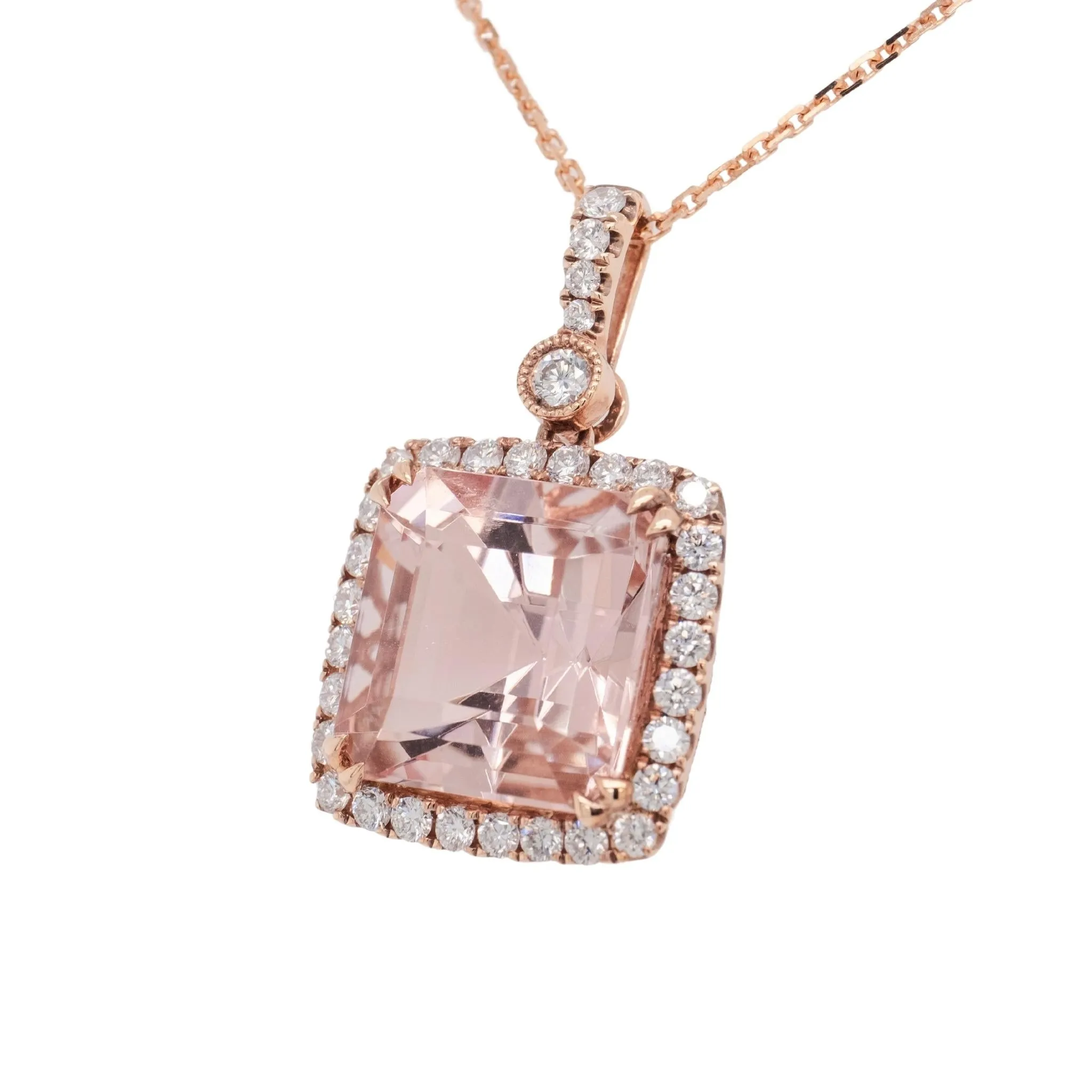 7.81 Carat Morganite Pendant in 14k Rose Gold