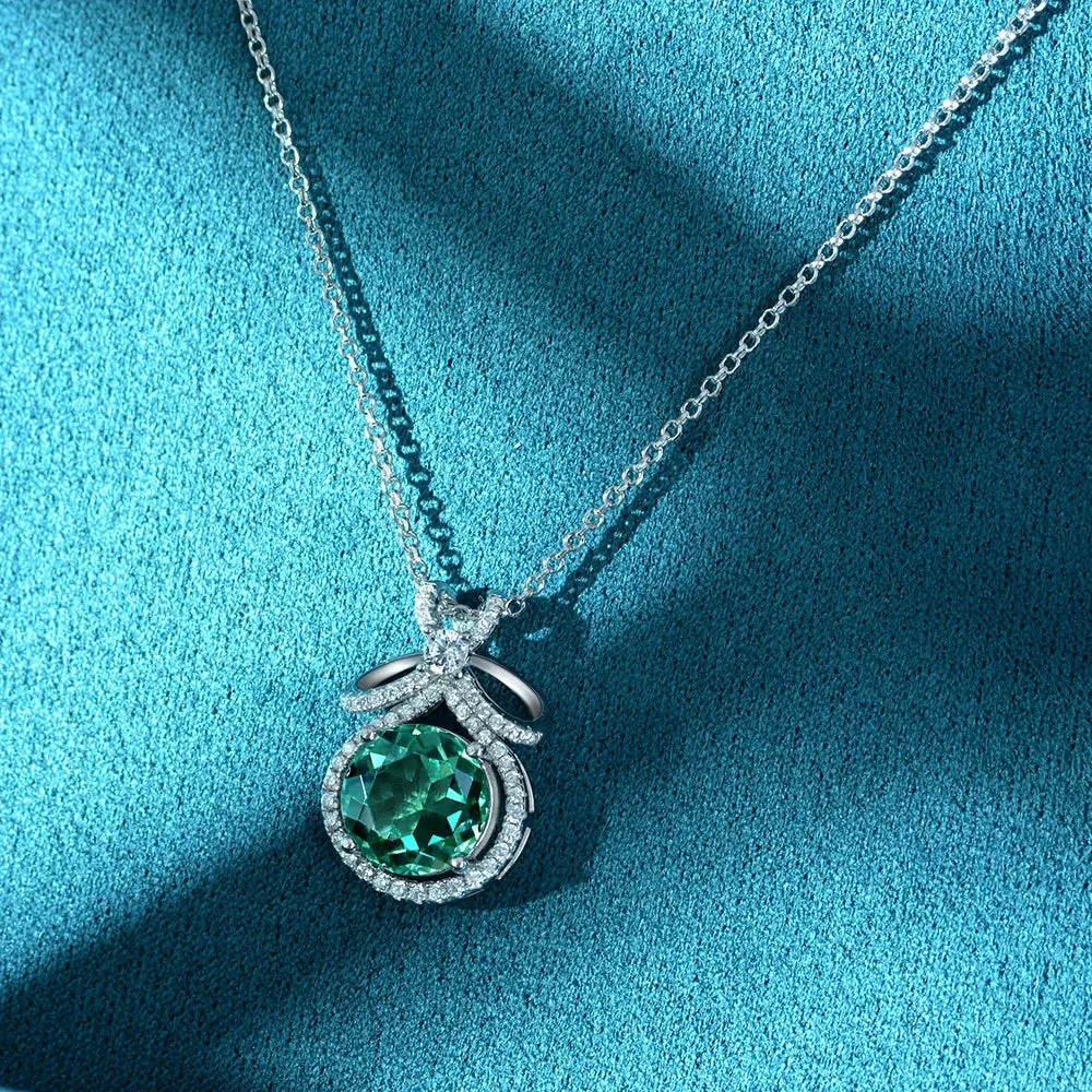 925 Silver 3CT Emerald Aquamarine Necklace Pendant