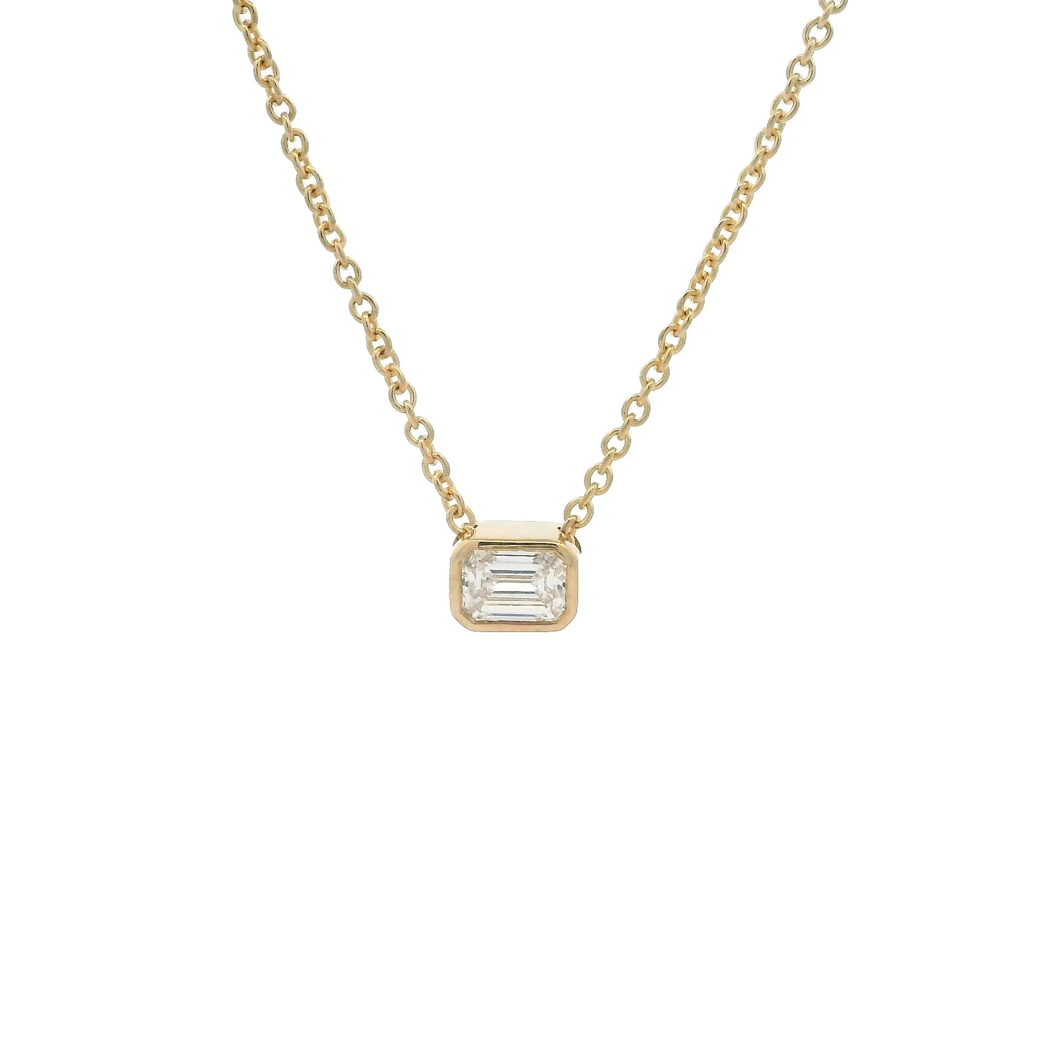9ct Yellow Gold 0.25ct Emerald Cut Lab Grown Diamond Bezel Set Pendant with Chain