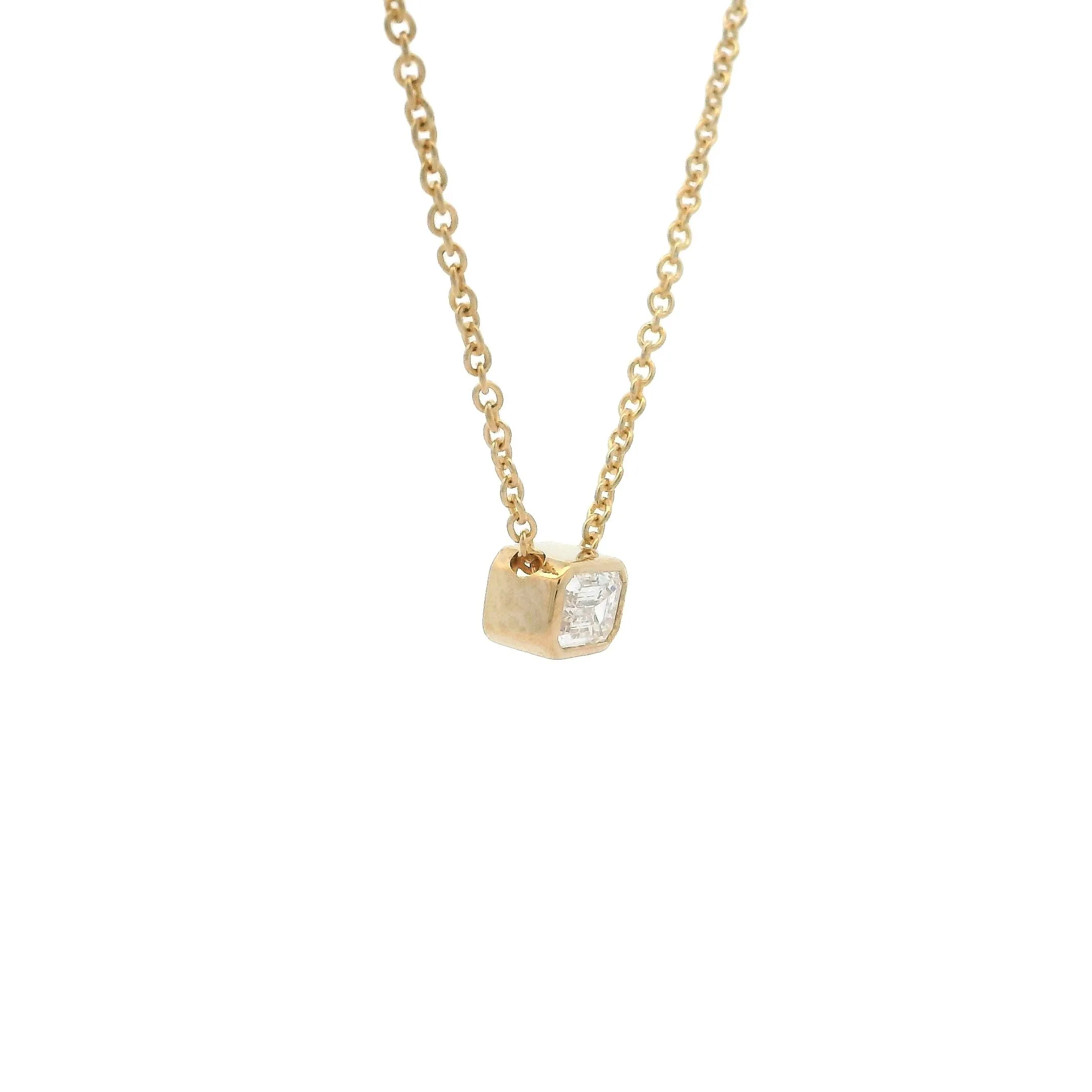 9ct Yellow Gold 0.25ct Emerald Cut Lab Grown Diamond Bezel Set Pendant with Chain