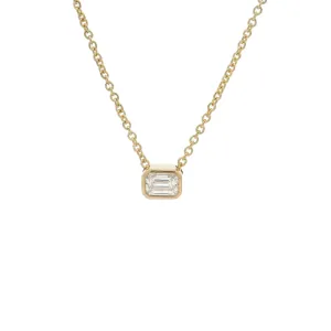 9ct Yellow Gold 0.25ct Emerald Cut Lab Grown Diamond Bezel Set Pendant with Chain
