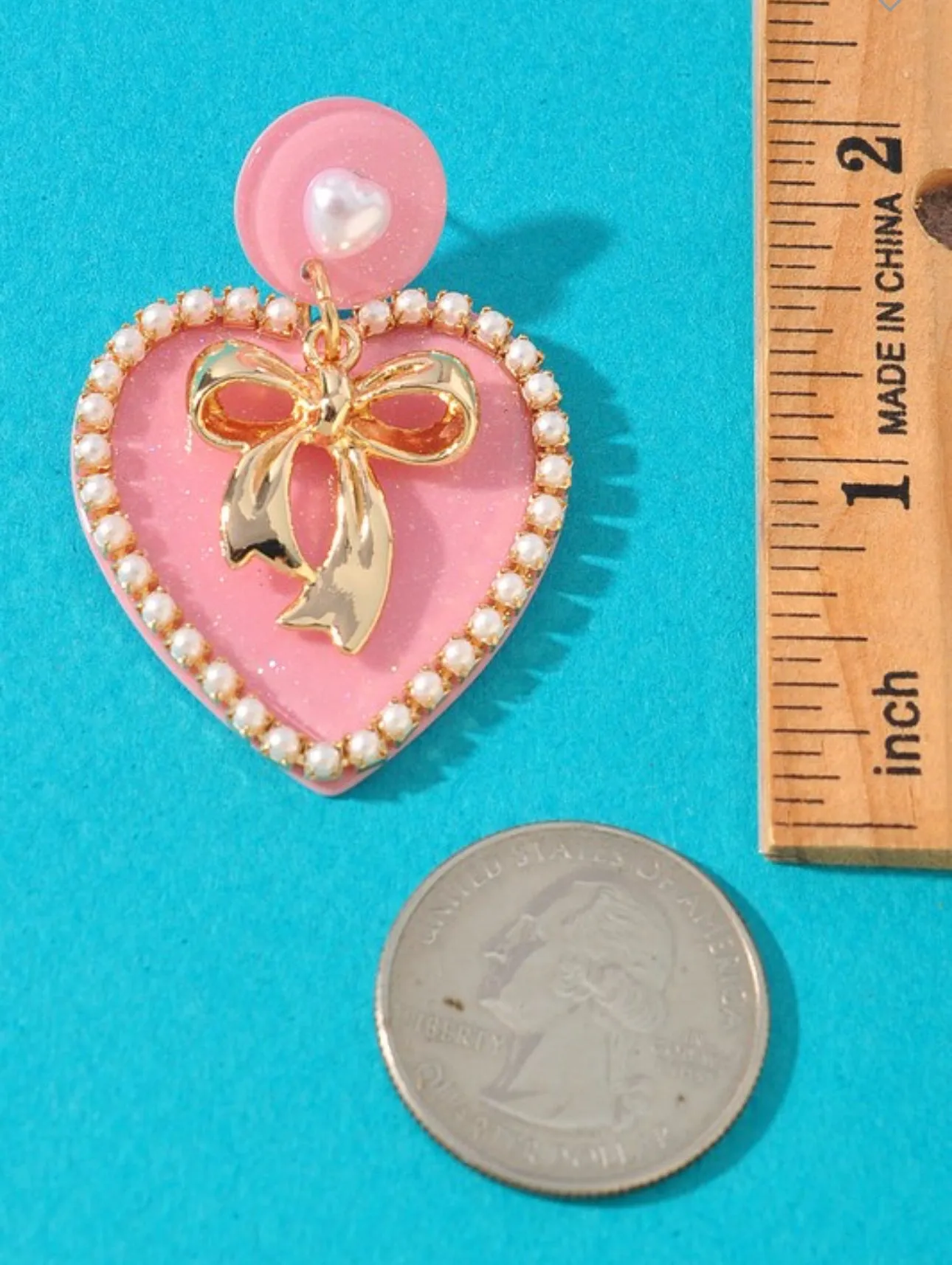 Acetate Heart and Bow Earrings- Pink or White