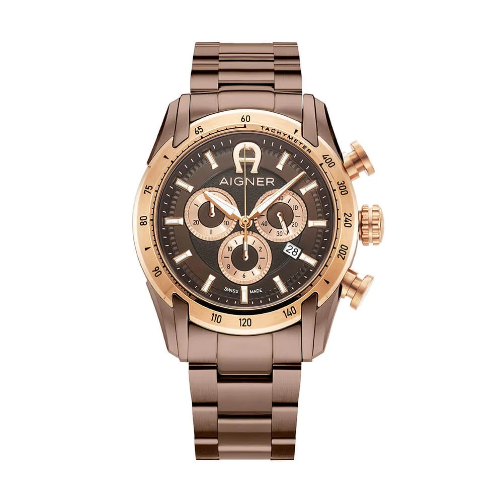 Aigner Benevento Gents  Brown Dial Brown With Rose Gold Stainless Steel Watch