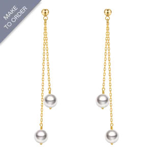 Akoya Pearl 18K Gold Double Beads Drop Earrings