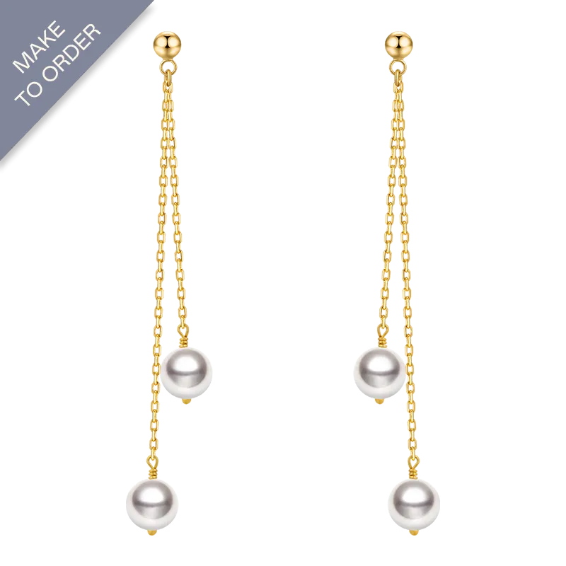 Akoya Pearl 18K Gold Double Beads Drop Earrings