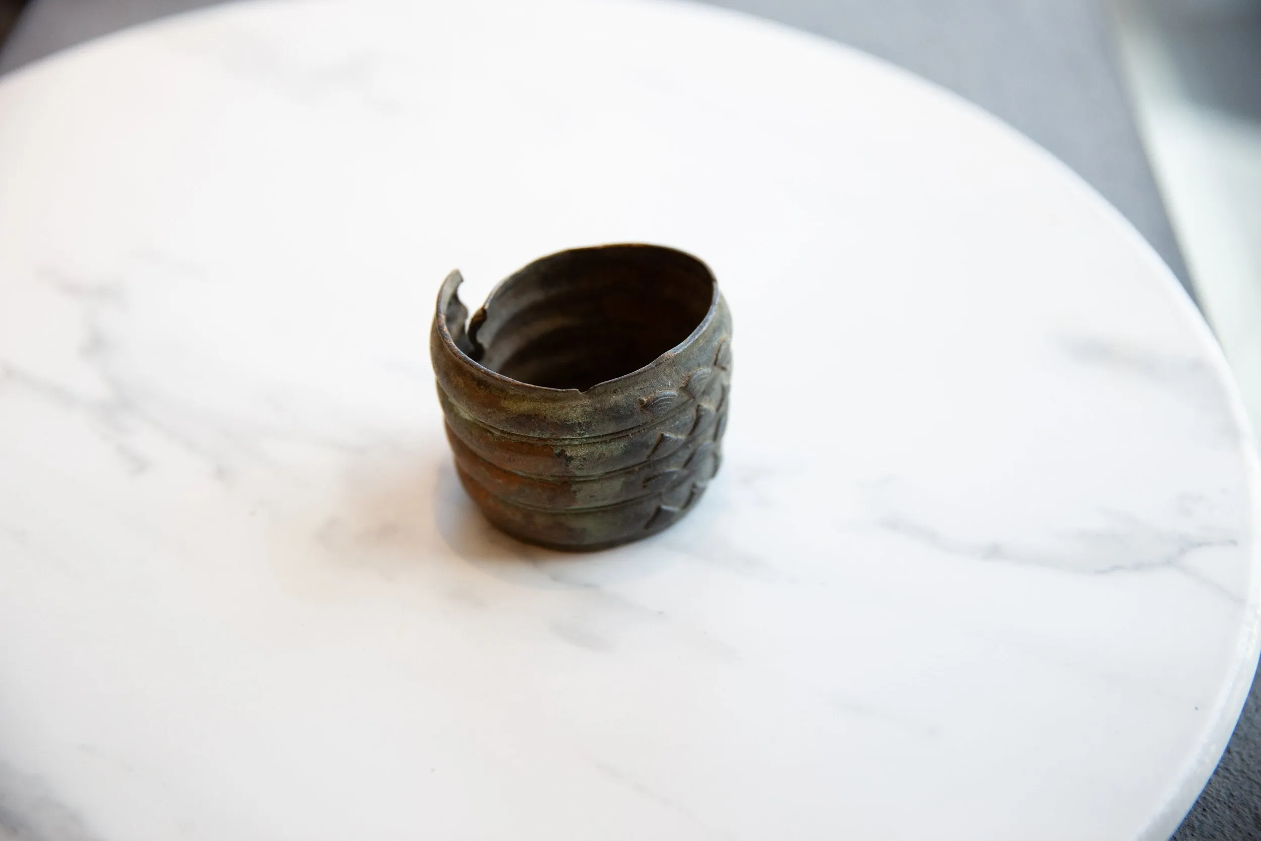 Antique African Bronze Allow Wide Cuff Bracelet with Geometric Detailing