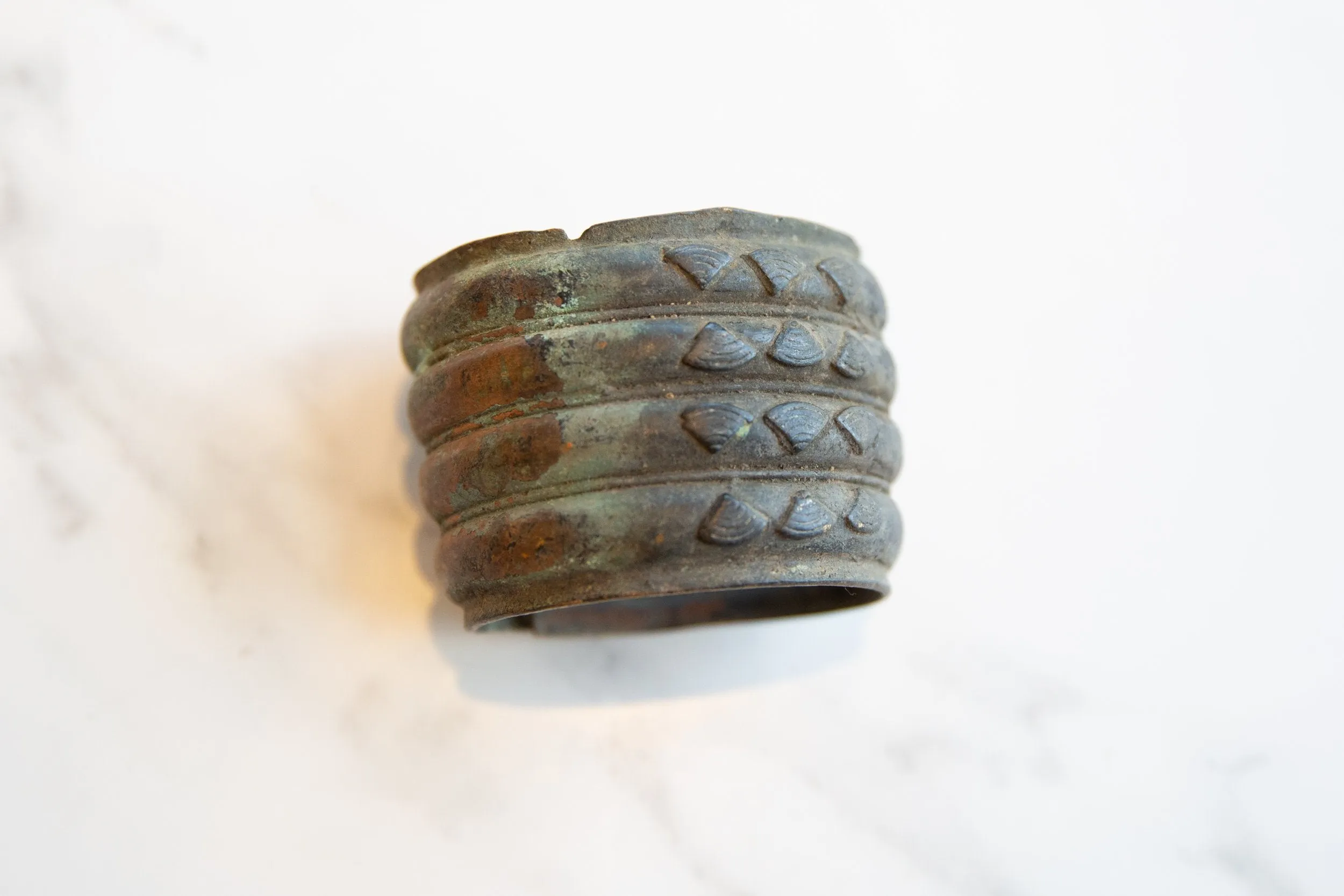 Antique African Bronze Allow Wide Cuff Bracelet with Geometric Detailing