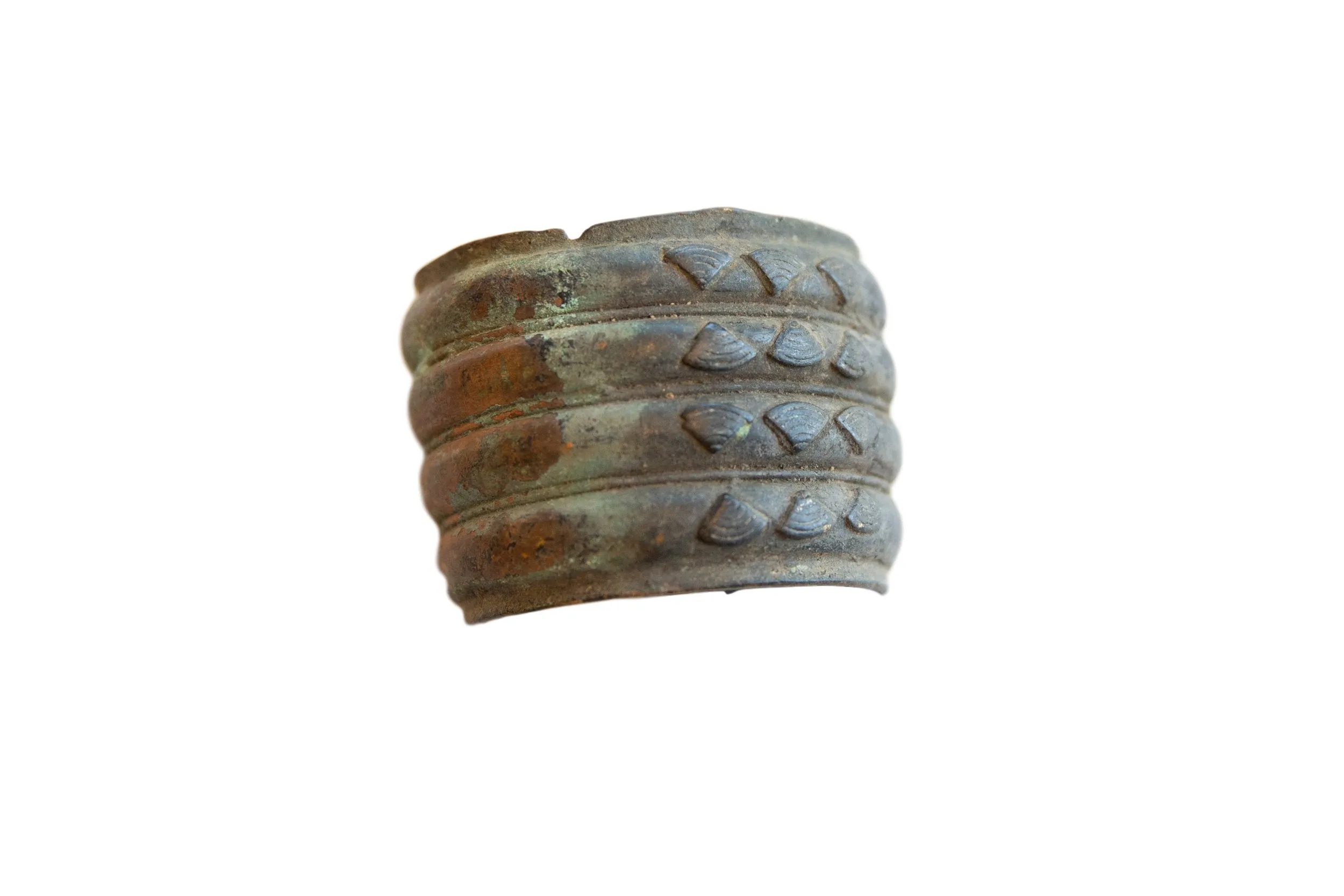 Antique African Bronze Allow Wide Cuff Bracelet with Geometric Detailing