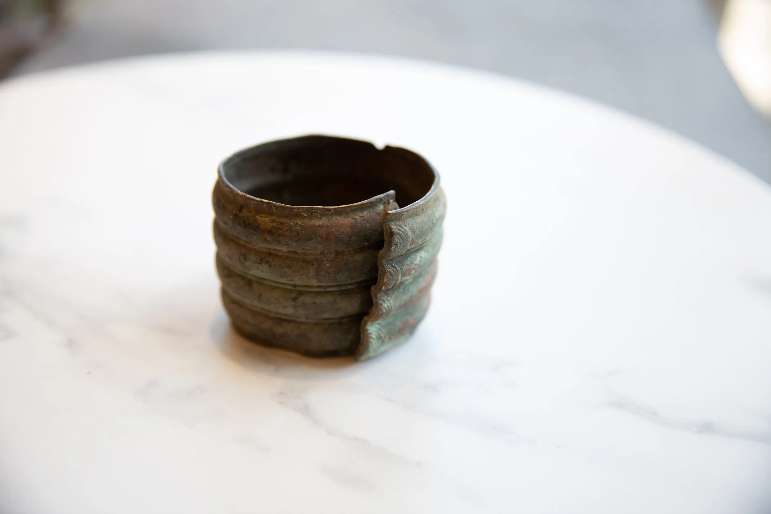 Antique African Bronze Allow Wide Cuff Bracelet with Geometric Detailing