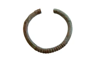 Antique African Bronze Alloy Cuff Bracelet with Geometric Detailing