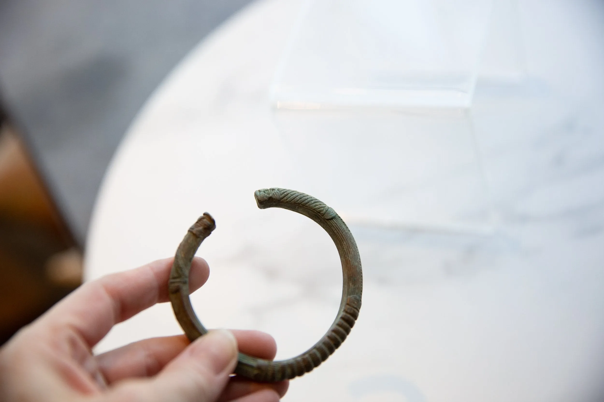 Antique African Bronze Alloy Cuff Bracelet with Geometric Detailing