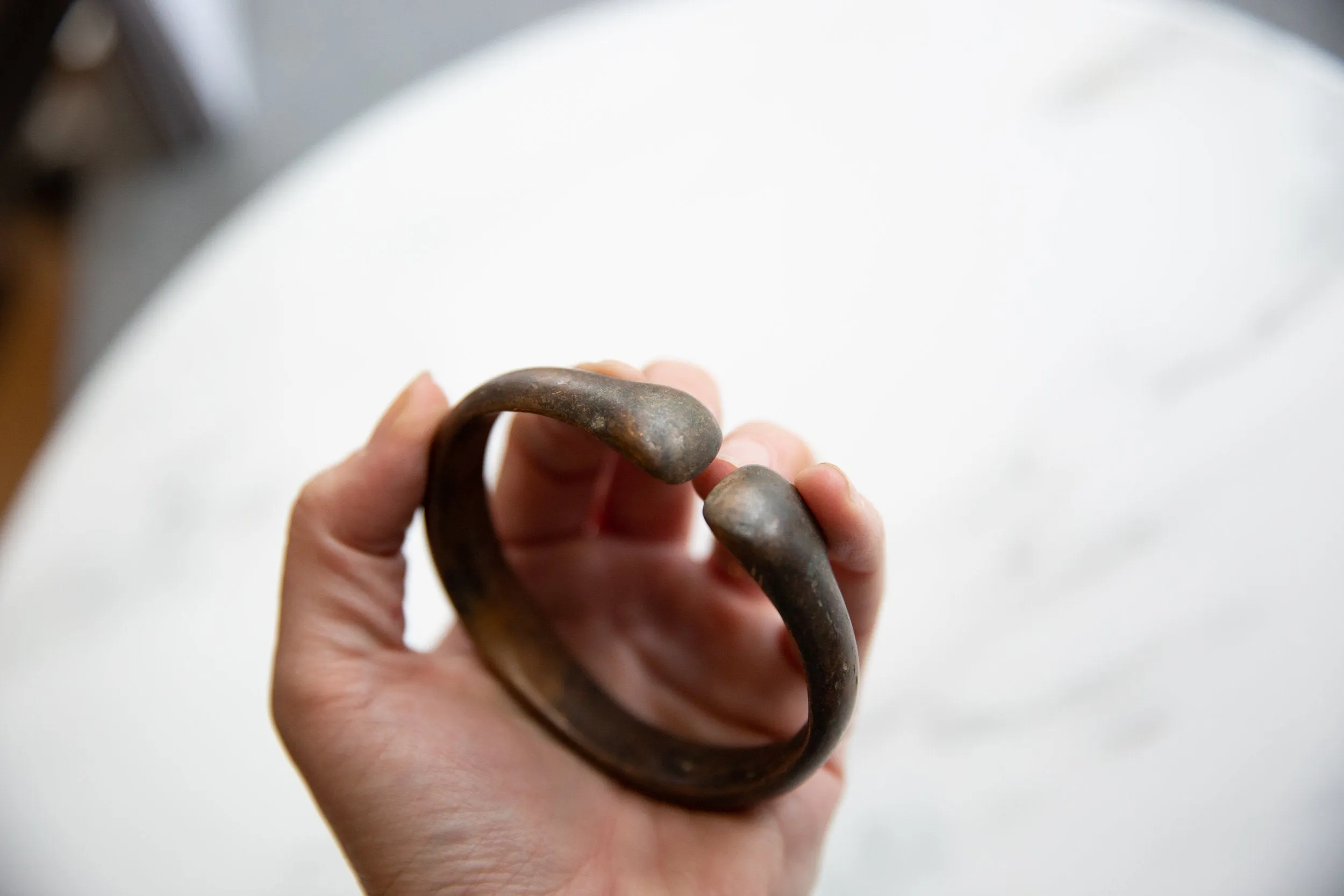 Antique African Bronze Alloy Snake Cuff Bracelet