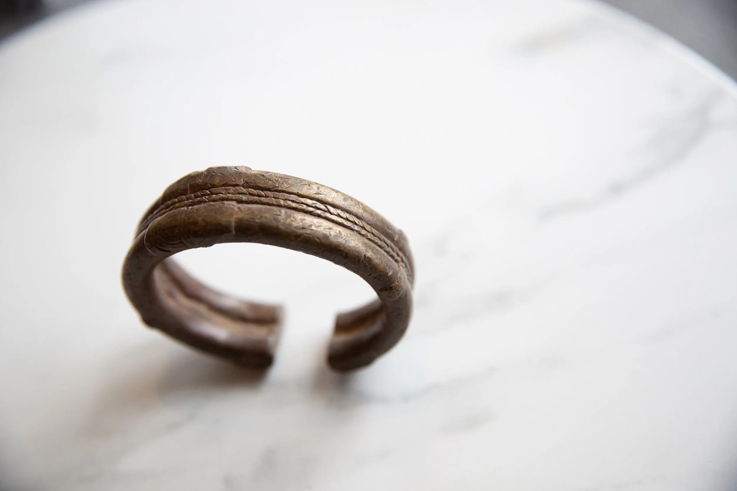 Antique African Bronze and Copper Striped Cuff Bracelet