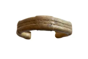 Antique African Bronze Striped Design Cuff Bracelet with Golden Patina