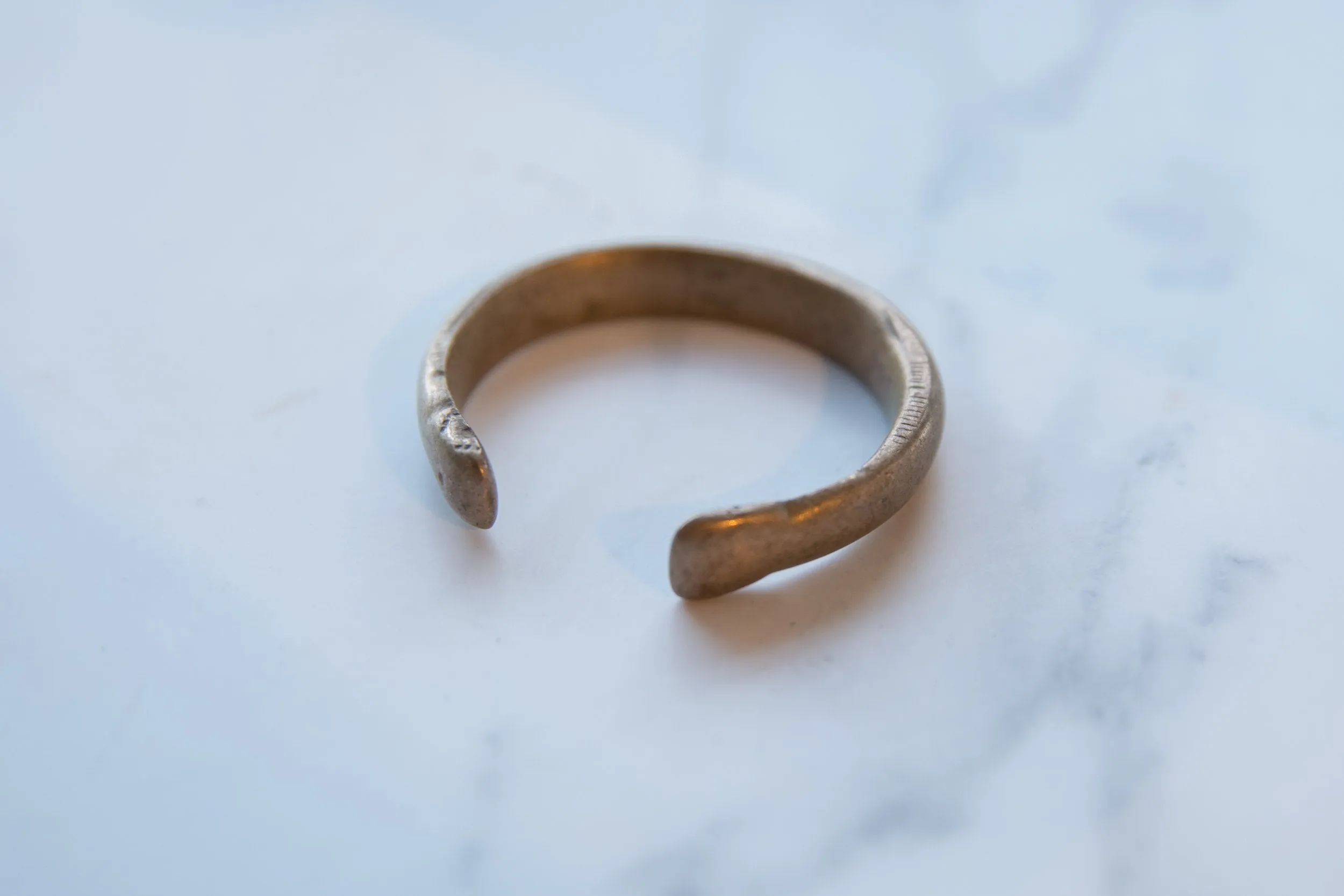 Antique African Copper Alloy Small Snake Cuff Bracelet