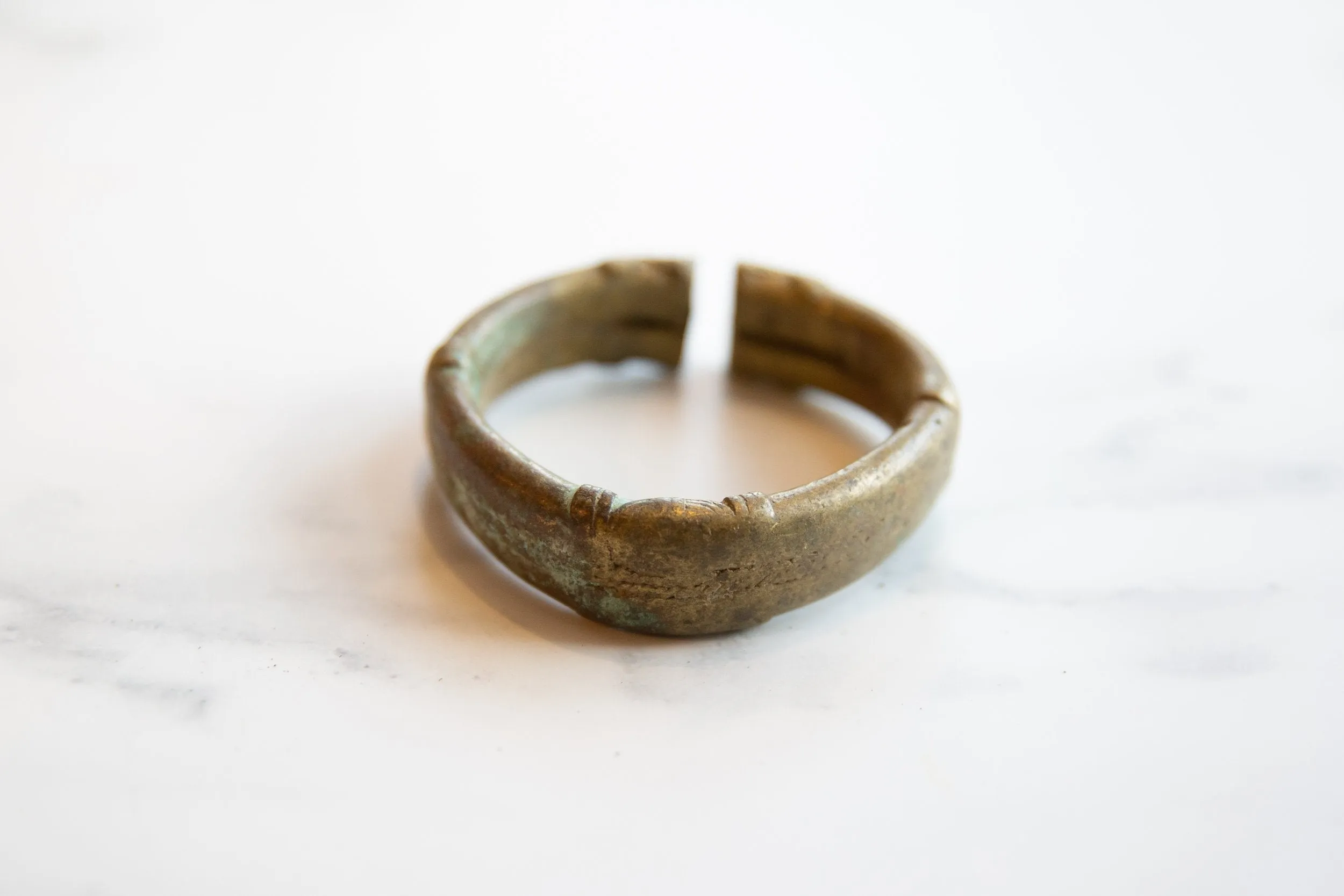 Antique African Oxidized Bronze Alloy Stripe Design Cuff Bracelet