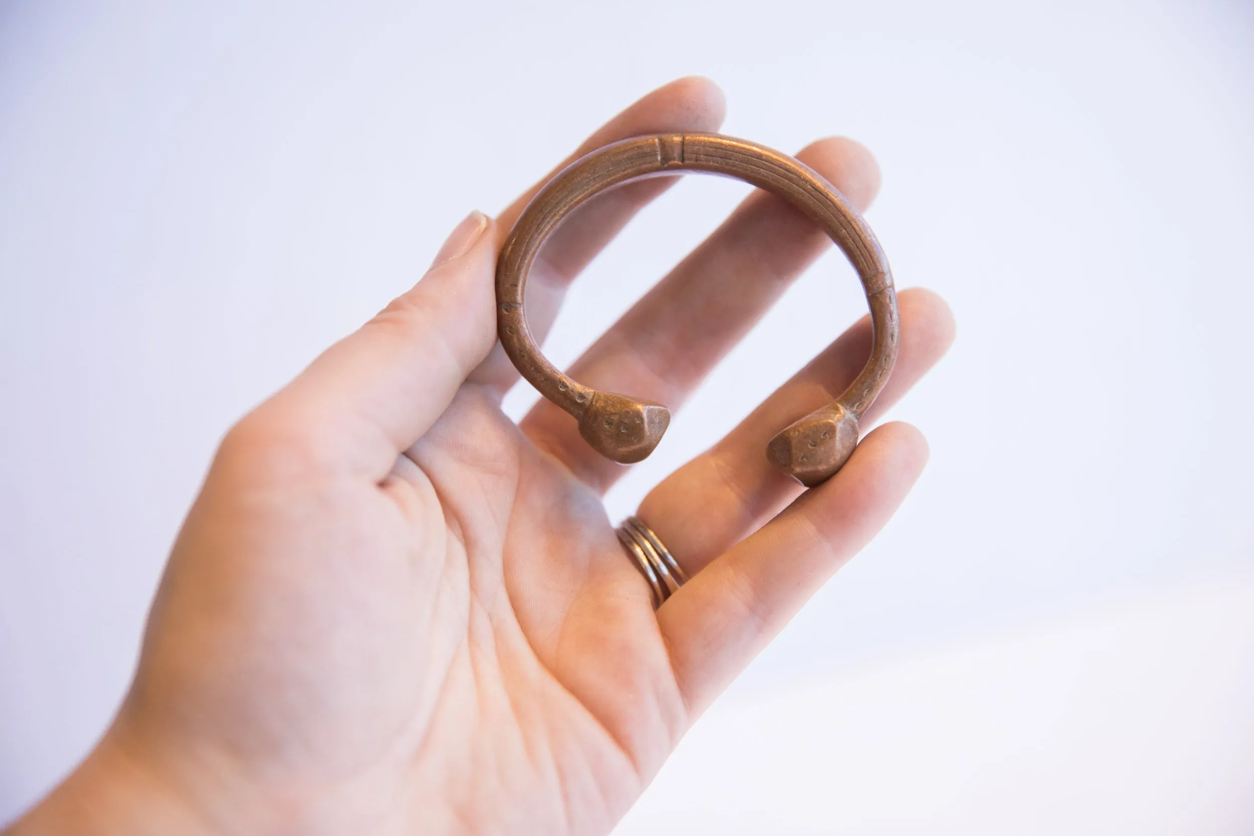 Antique African Small Copper Snake Cuff Bracelet