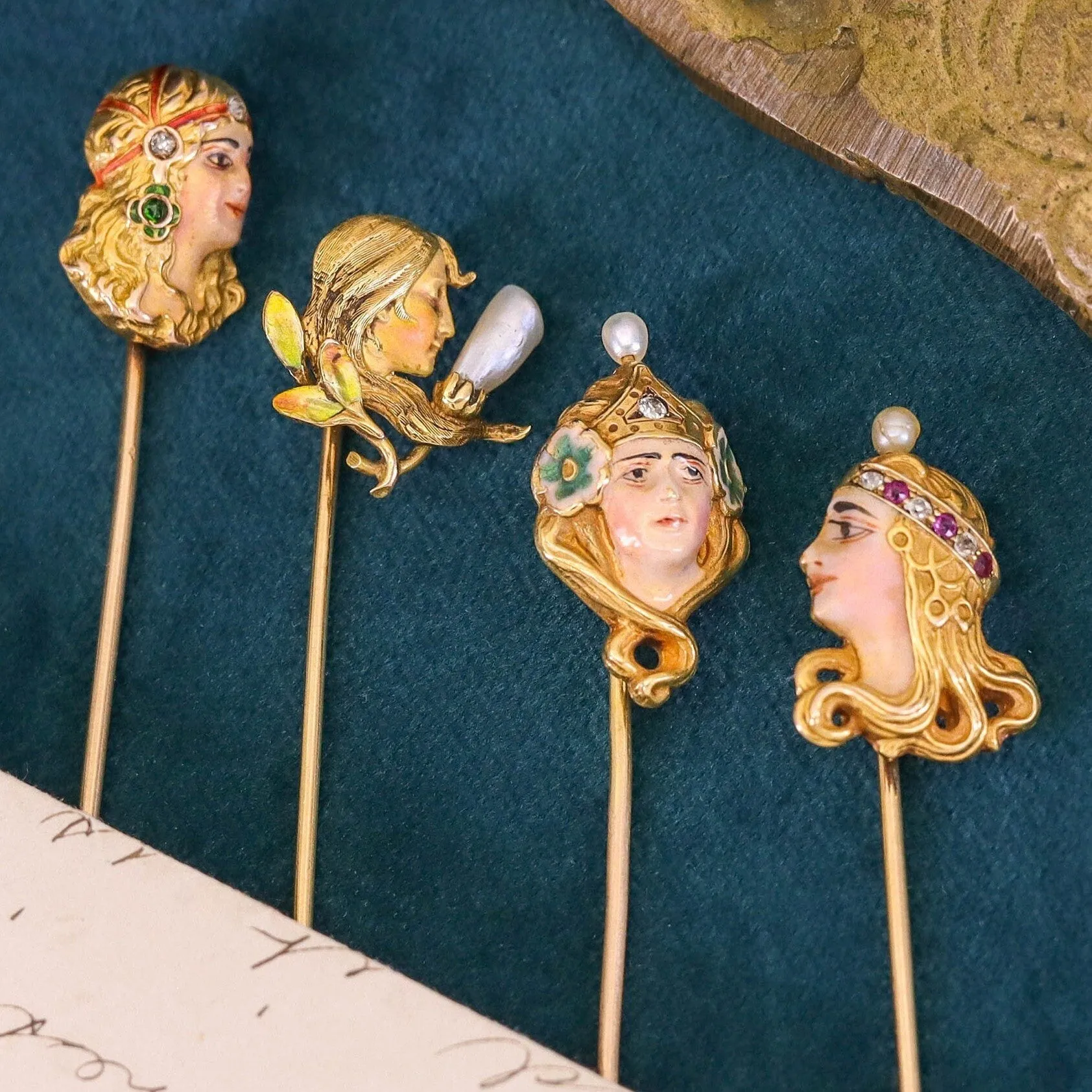 Antique Byzantine Woman Stickpin of 14k Gold