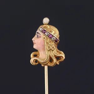 Antique Byzantine Woman Stickpin of 14k Gold
