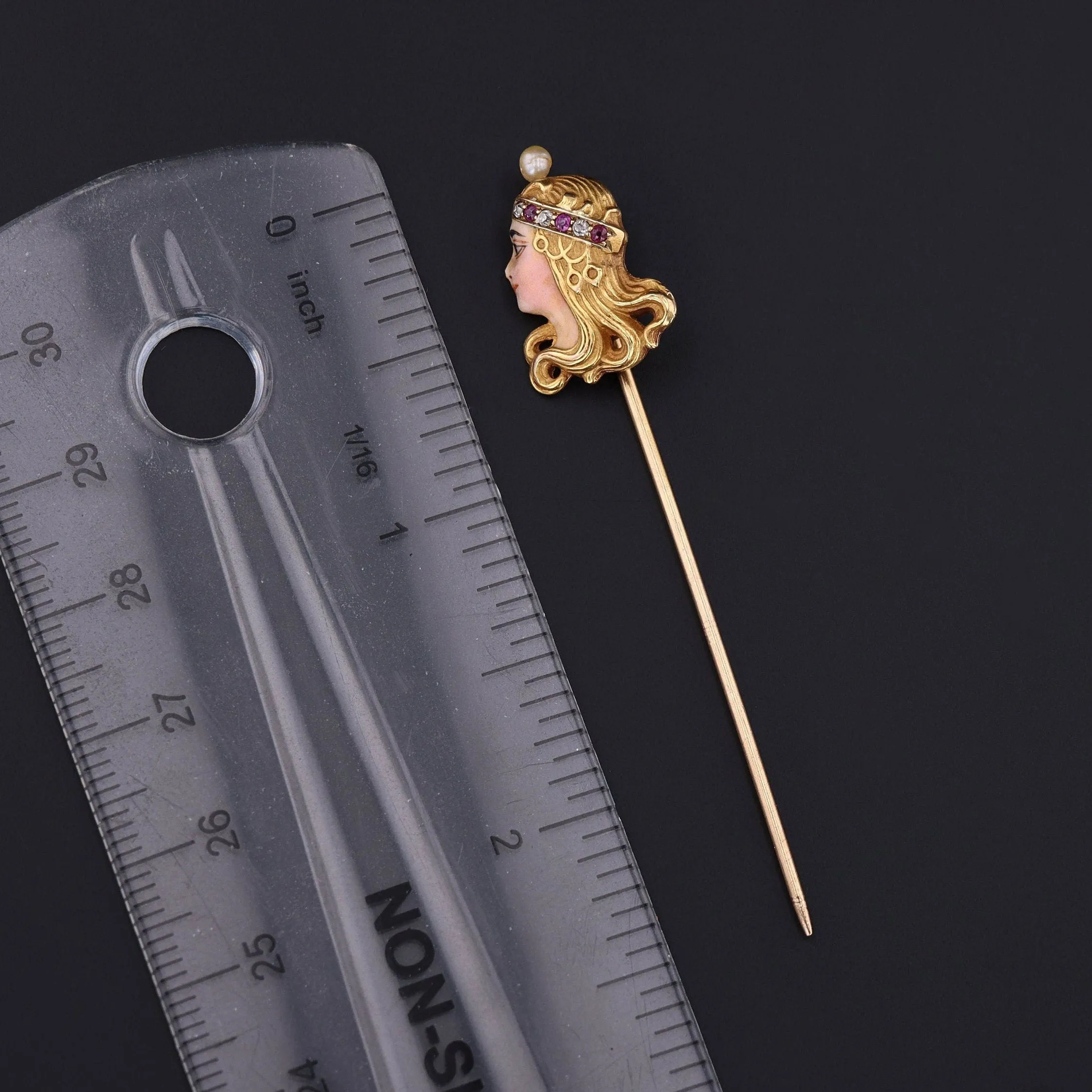 Antique Byzantine Woman Stickpin of 14k Gold