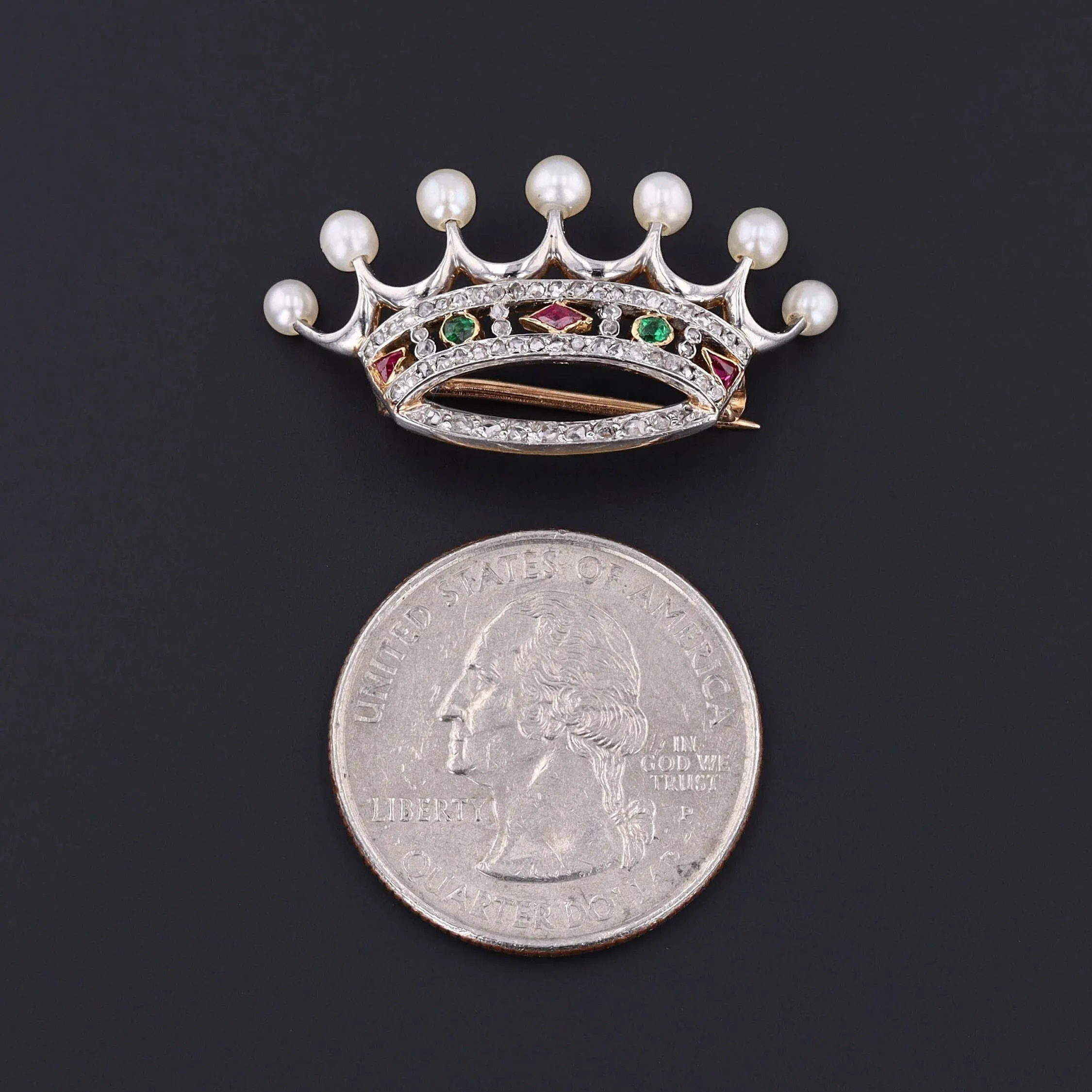Antique Diamond and Pearl Crown Brooch