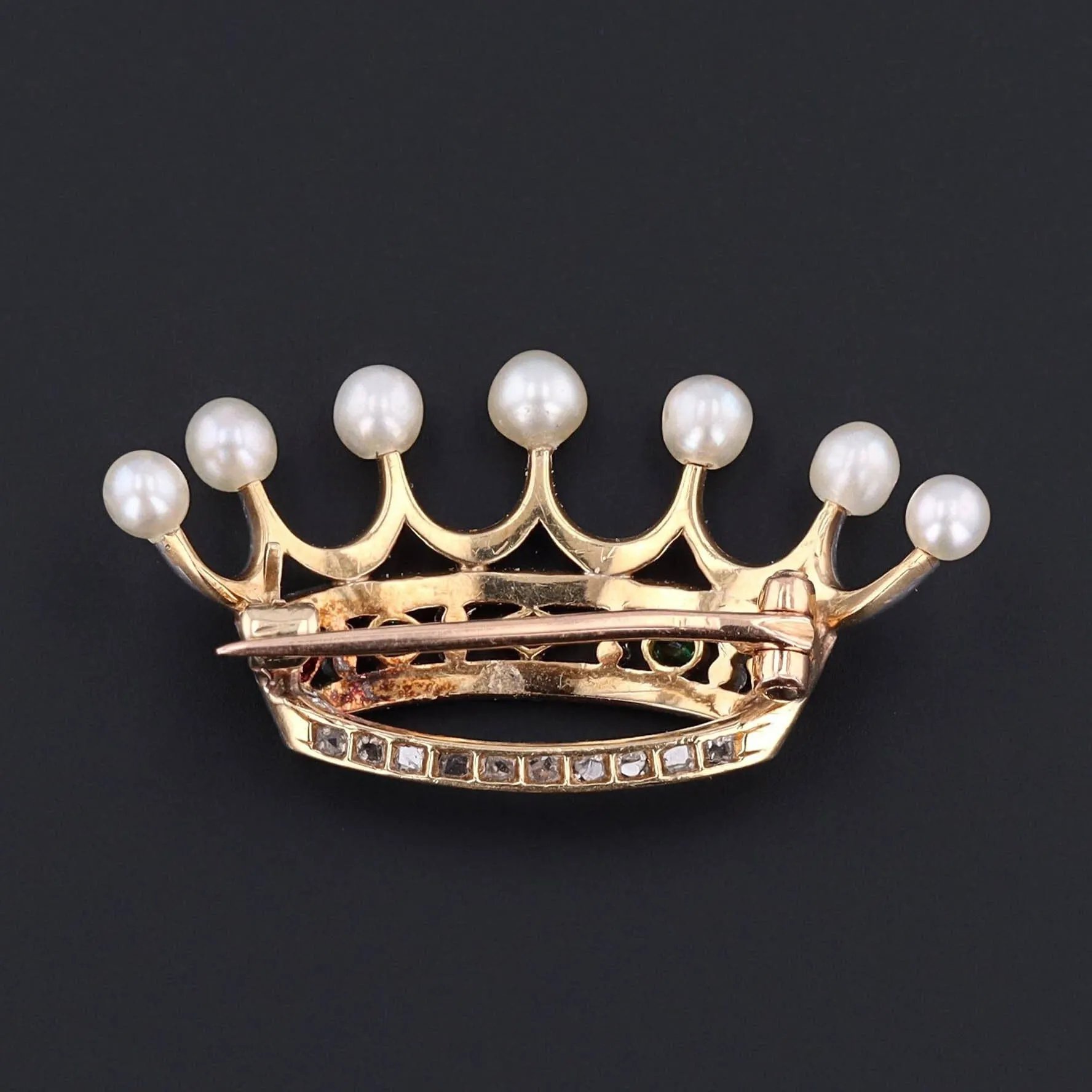 Antique Diamond and Pearl Crown Brooch
