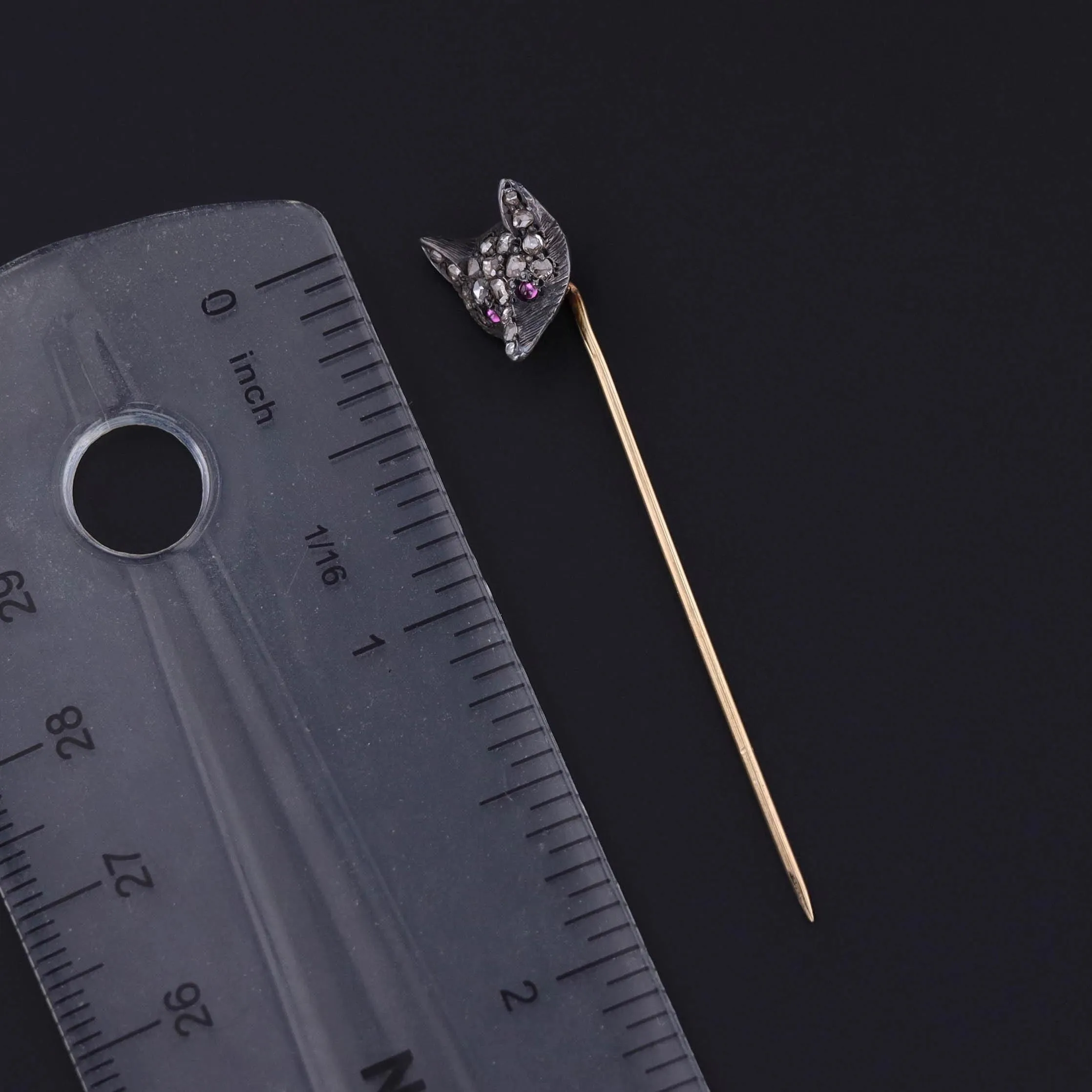 Antique Diamond Fox Stickpin of Silver and 14k Gold
