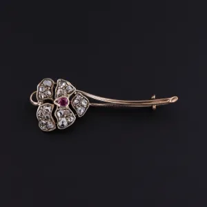 Antique Diamond Pansy Brooch of 14k Gold