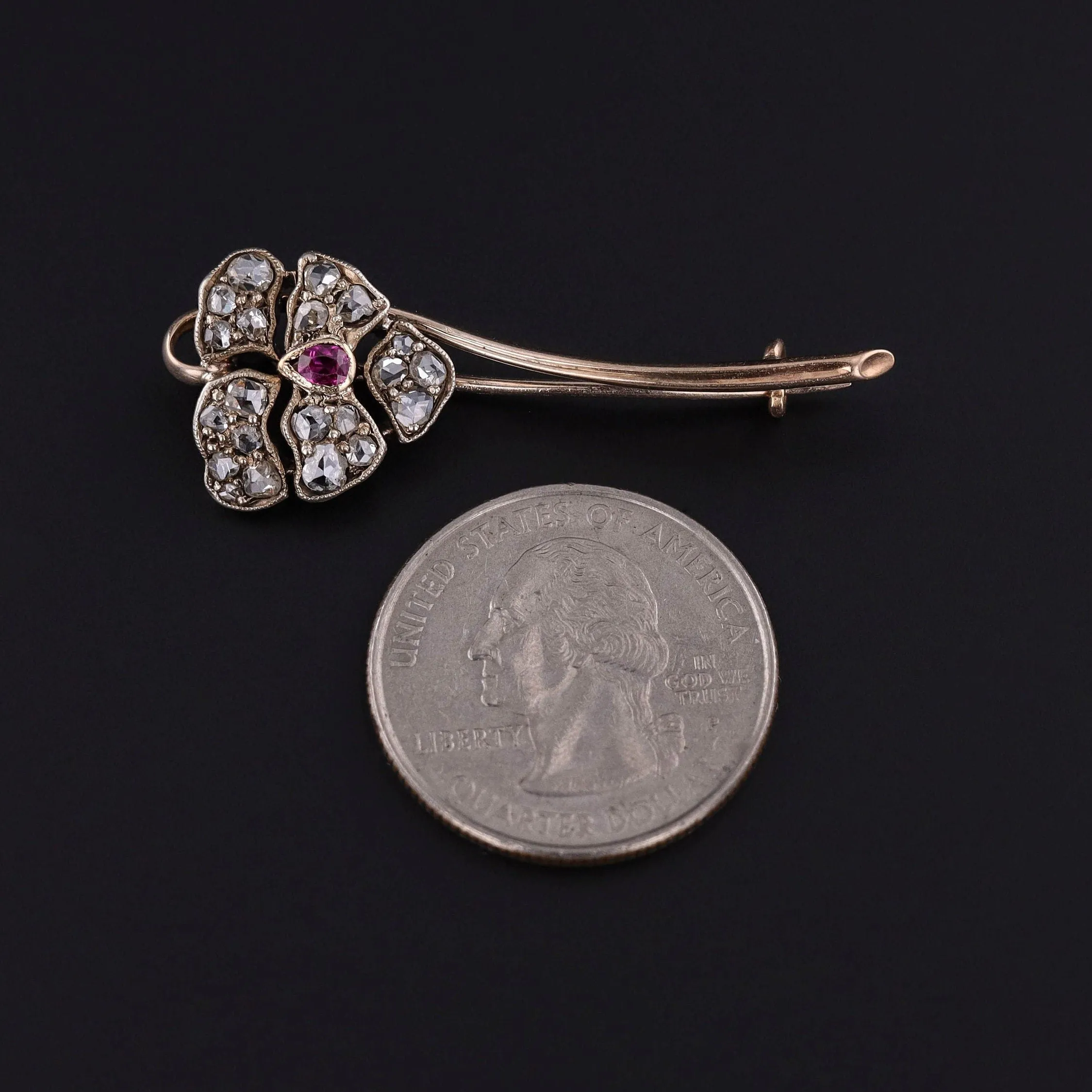Antique Diamond Pansy Brooch of 14k Gold