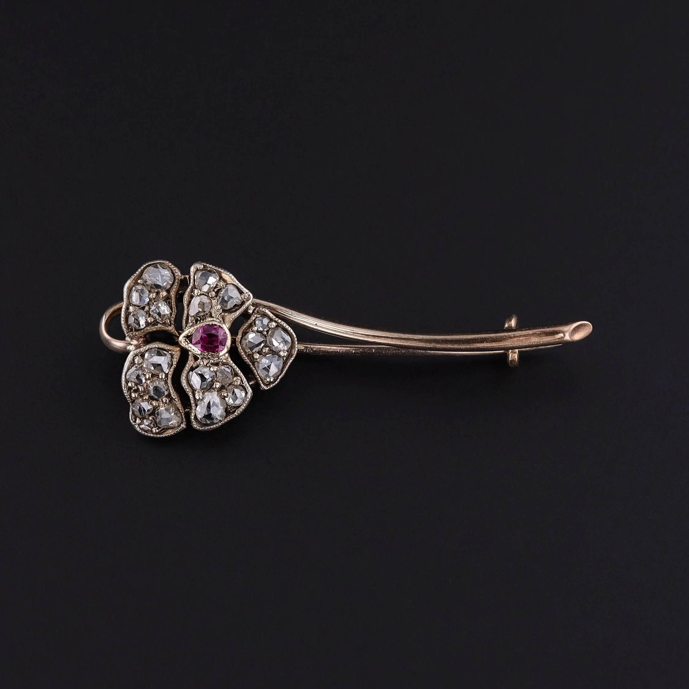 Antique Diamond Pansy Brooch of 14k Gold