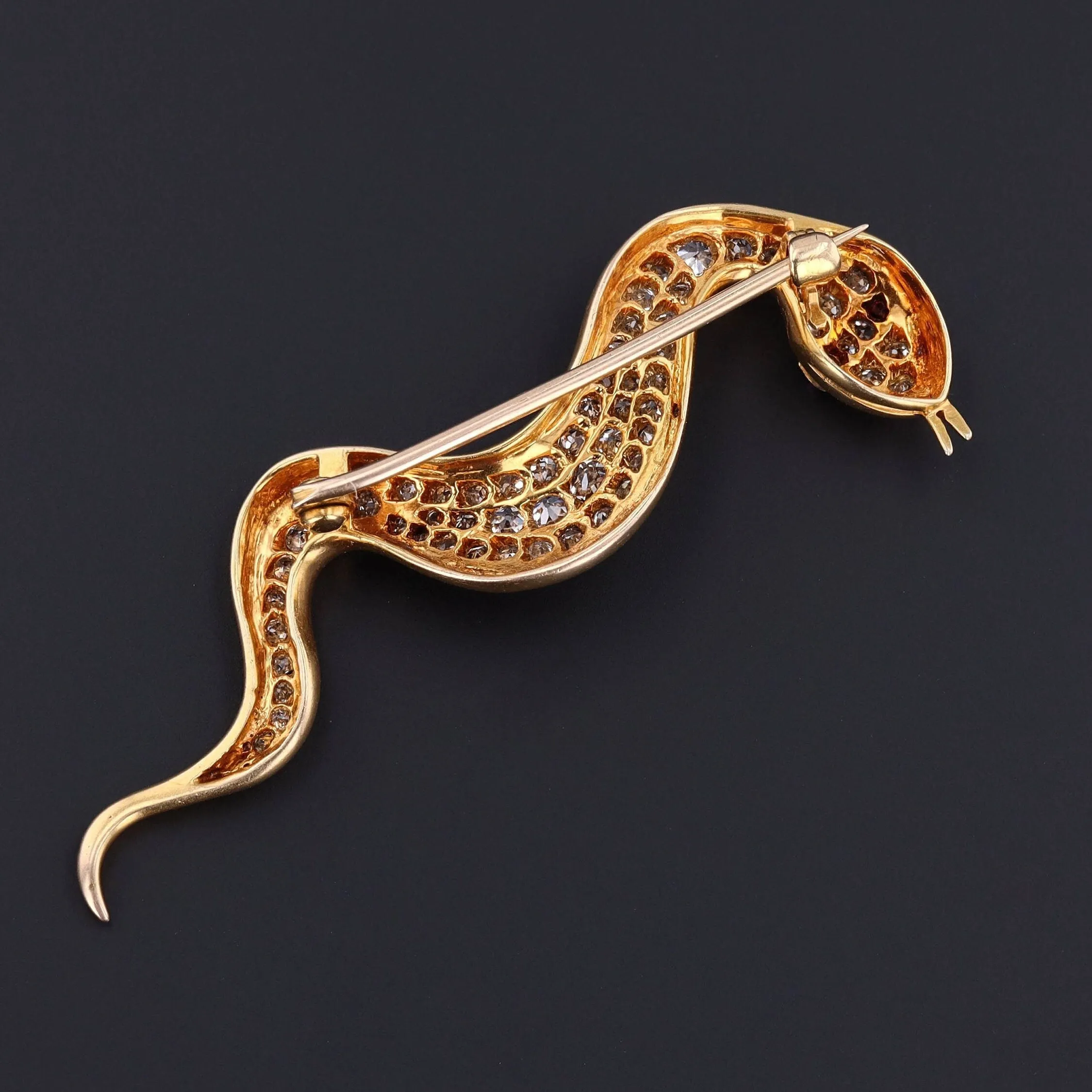 Antique Diamond Snake Brooch of 14k Gold