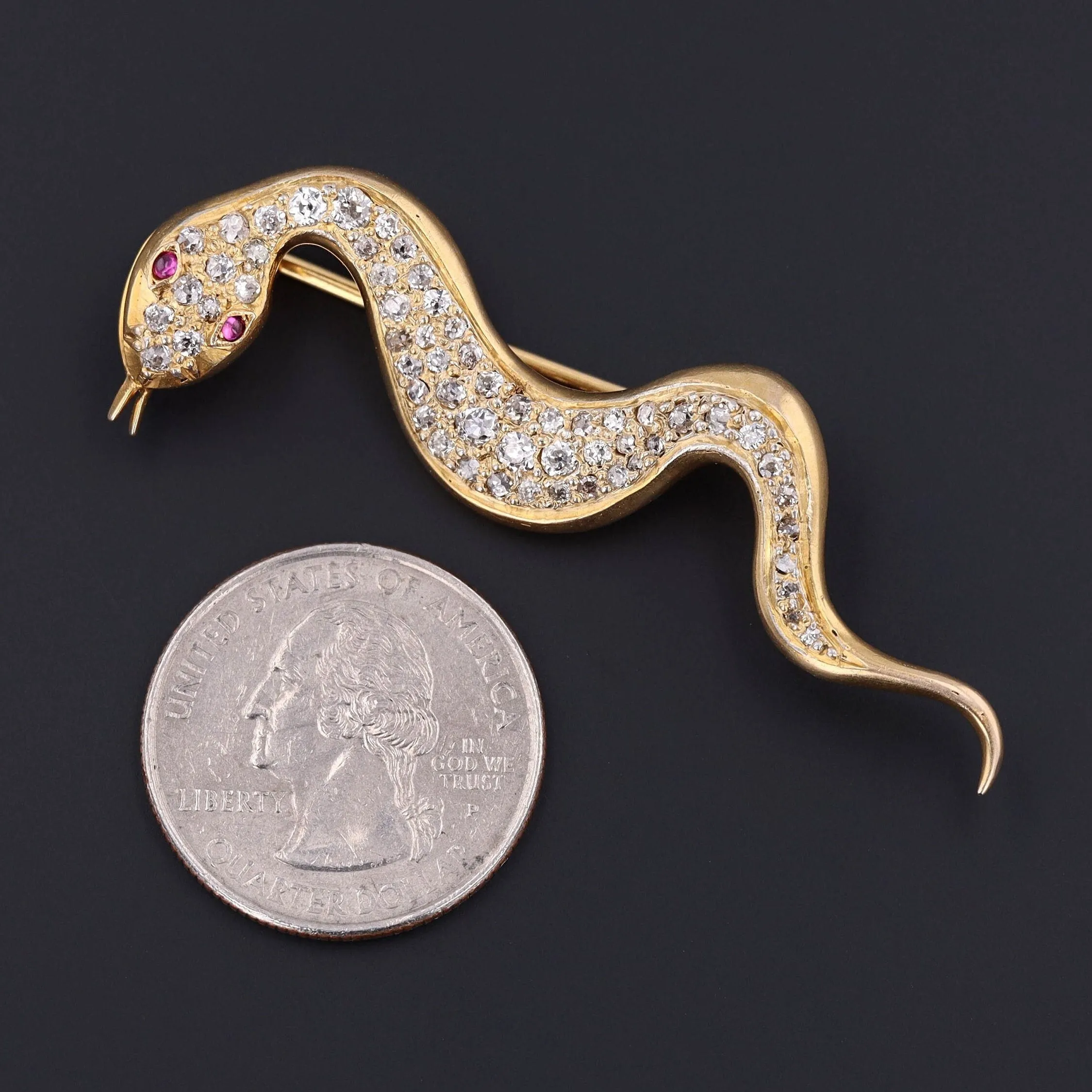 Antique Diamond Snake Brooch of 14k Gold