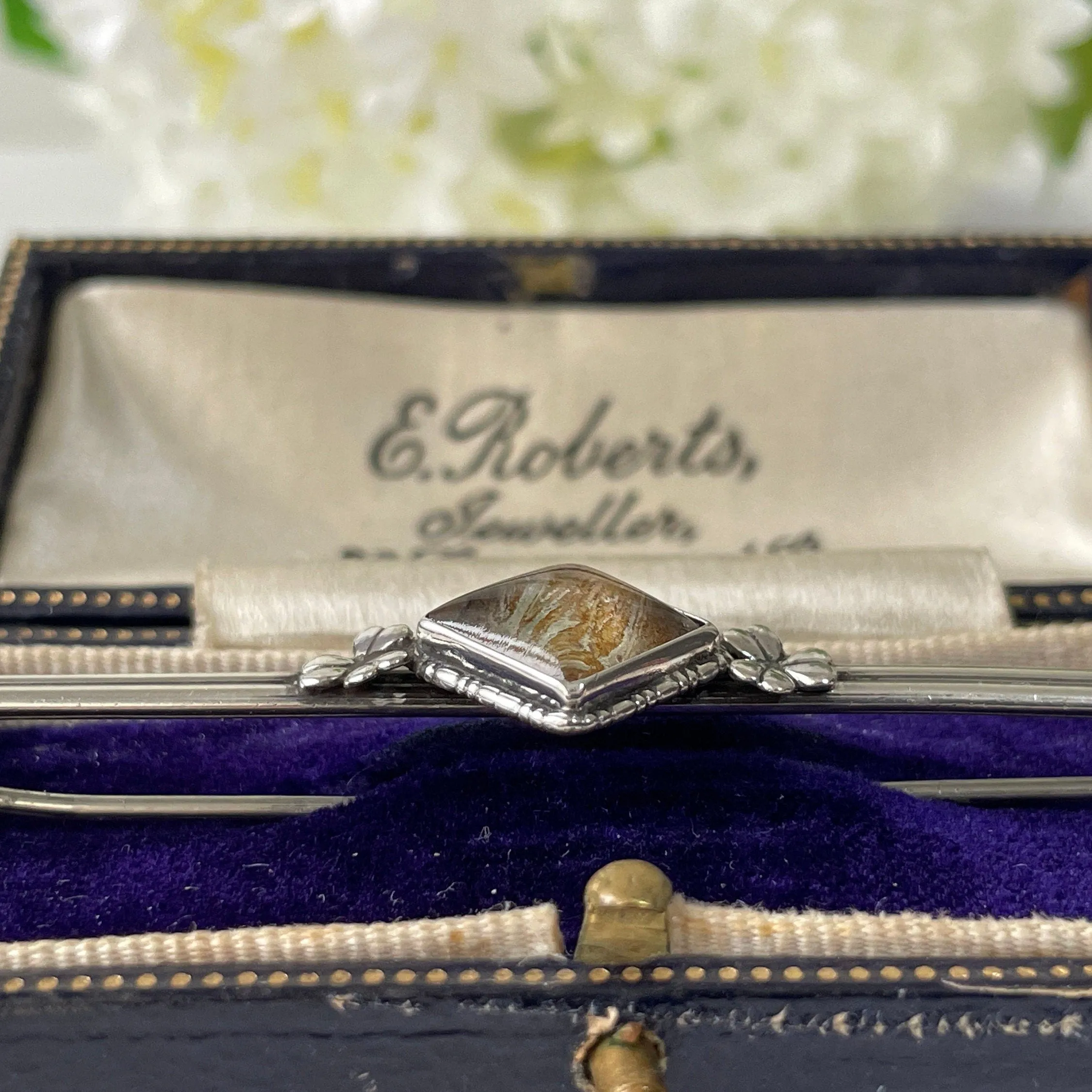 Antique Edwardian Butterfly Wing Sterling Silver Bar Brooch