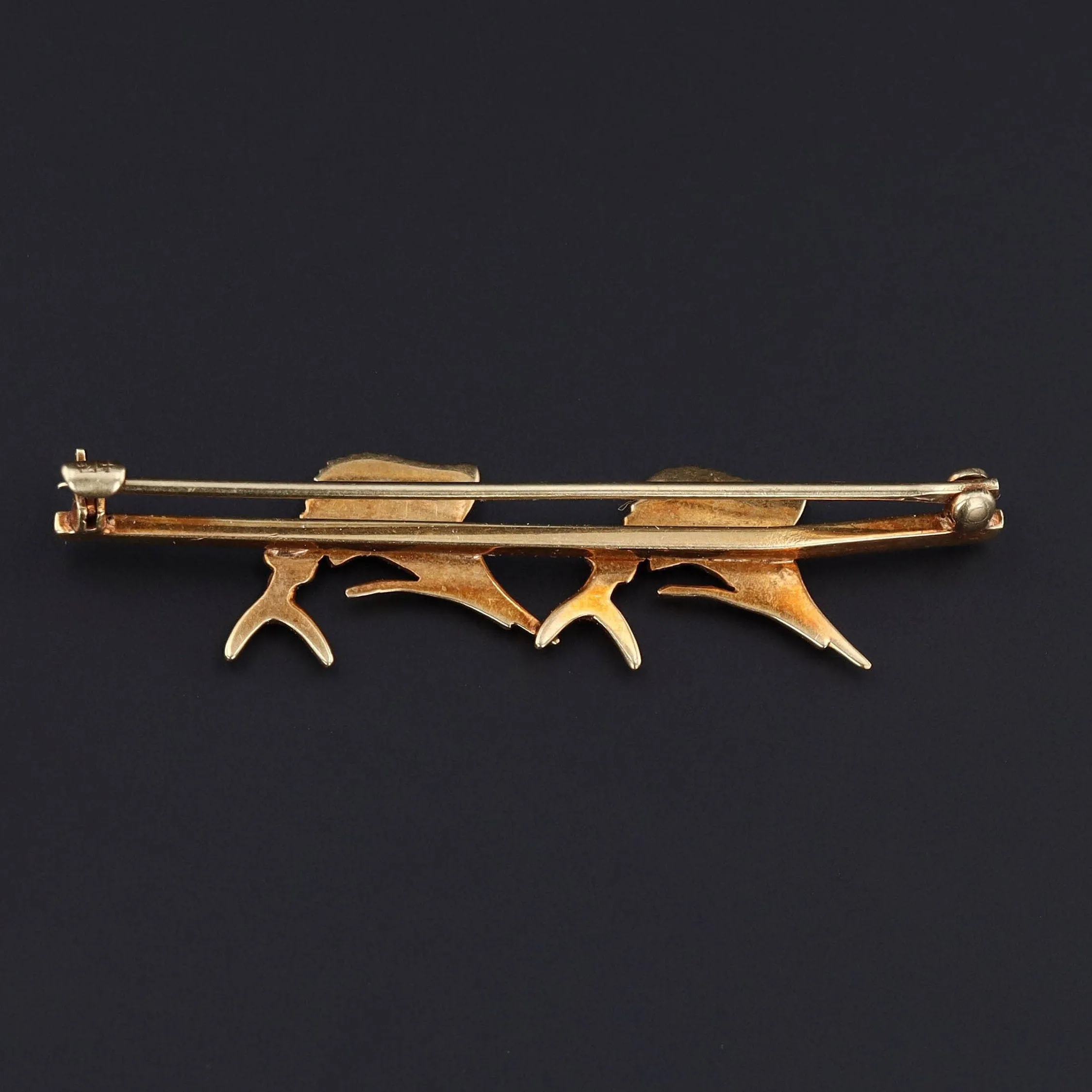 Antique Enamel and Pearl Sailfish Brooch of 14k Gold
