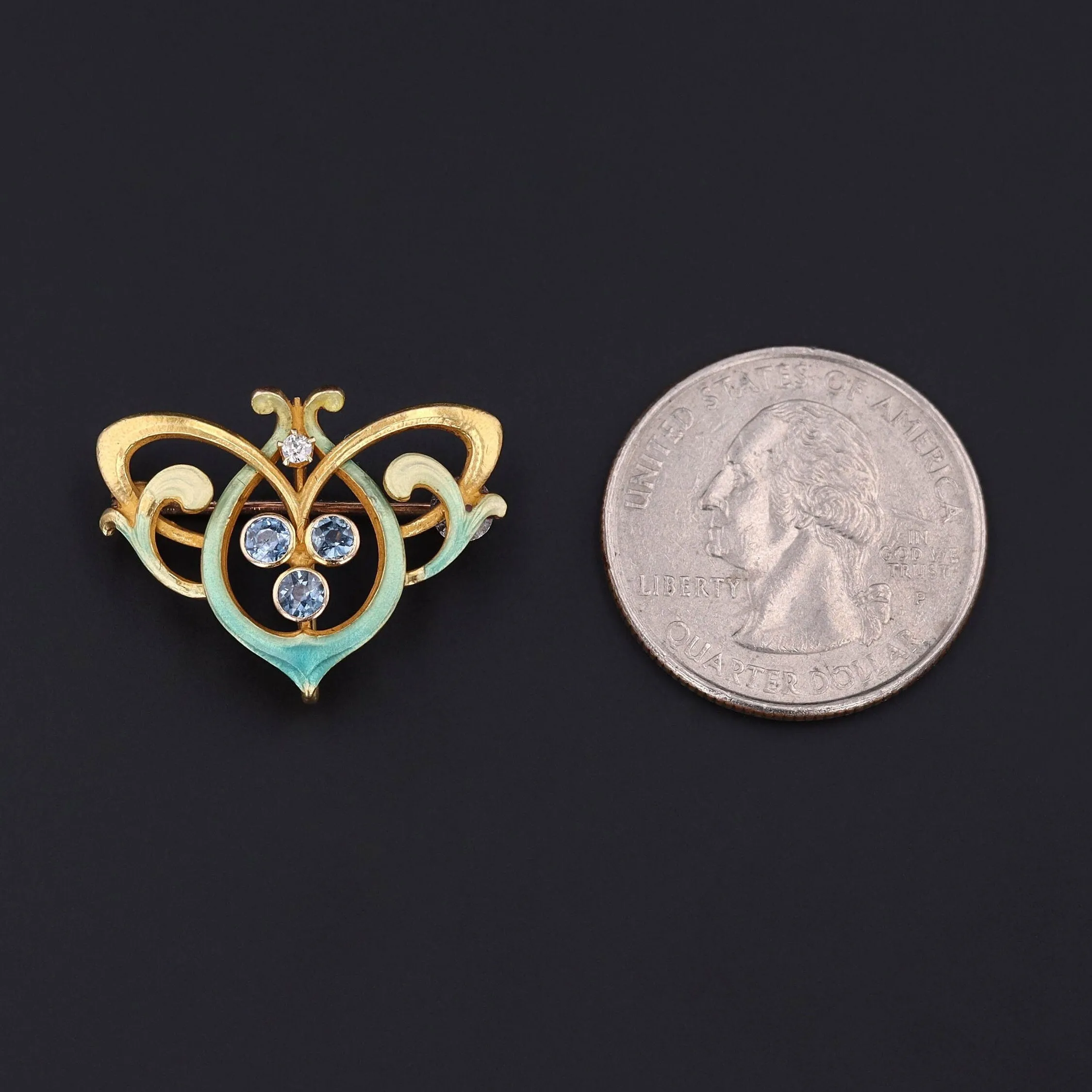 Antique Enamel and Sapphire Brooch of 14k Gold