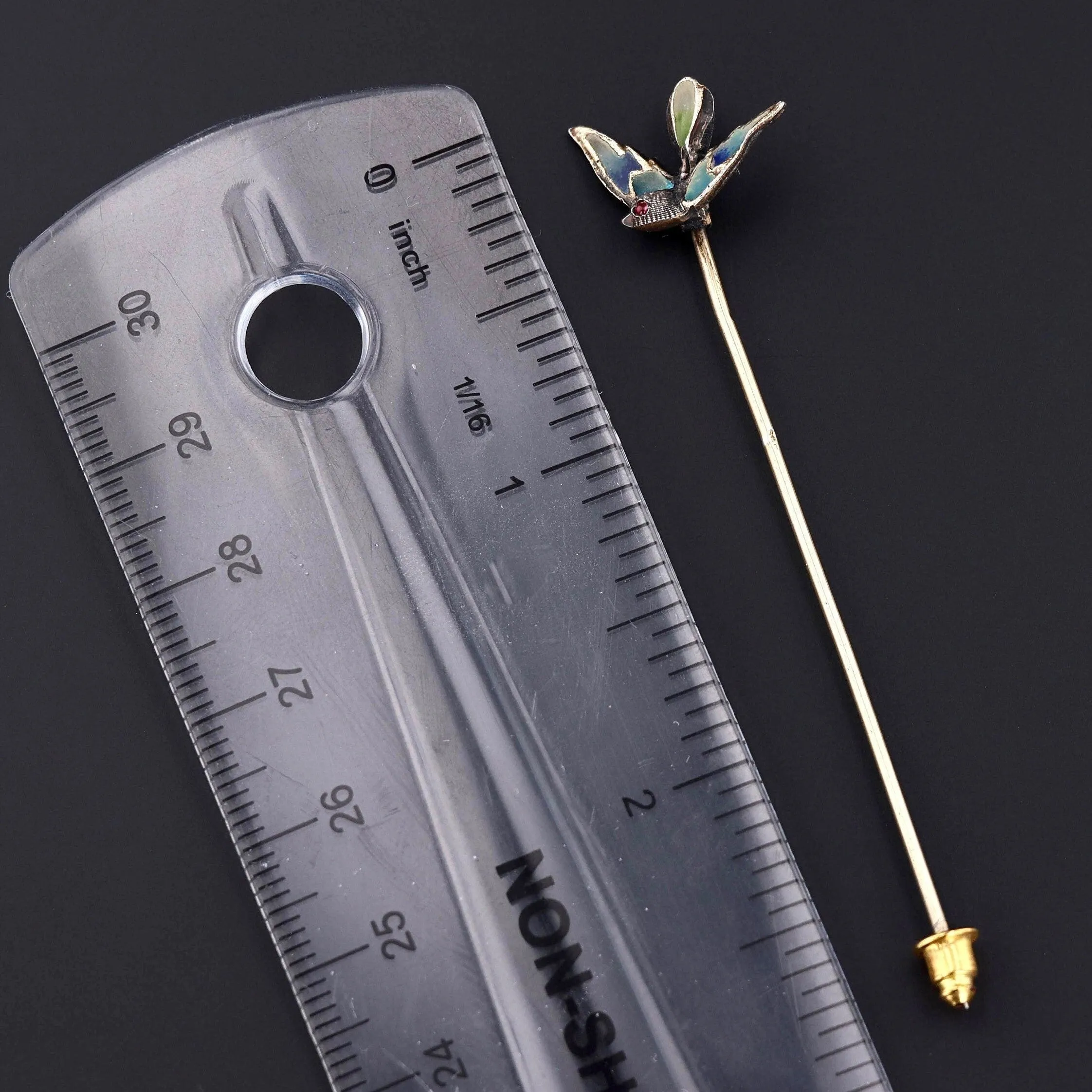 Antique Enamel Plique a Jour Bird Stickpin