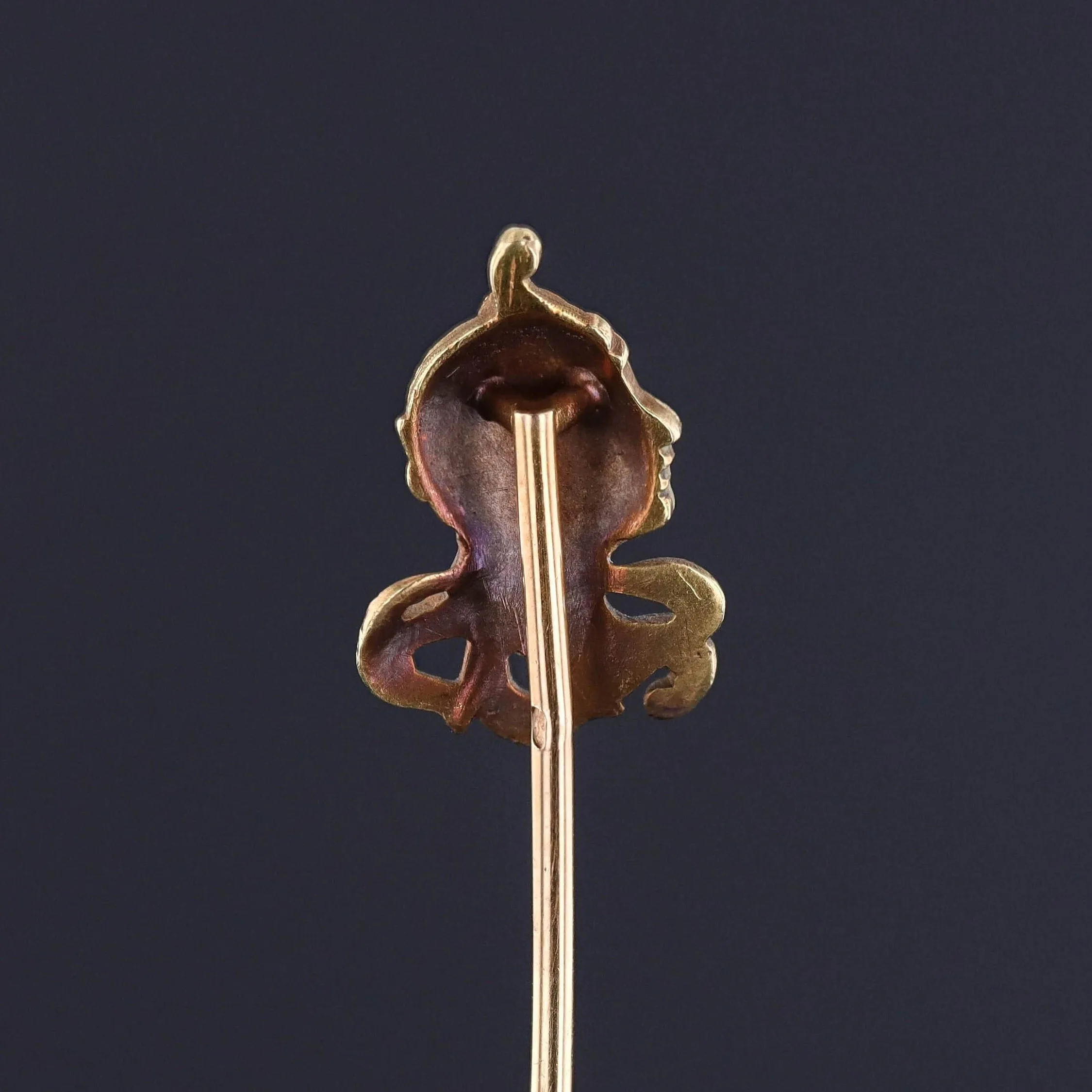 Antique French Enamel Woman Stickpin of 18k Gold