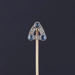 Antique French Sapphire and Diamond Stickpin of 18k Gold
