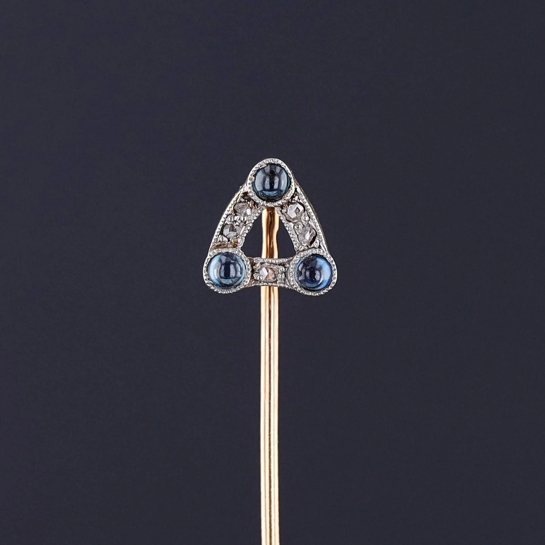 Antique French Sapphire and Diamond Stickpin of 18k Gold
