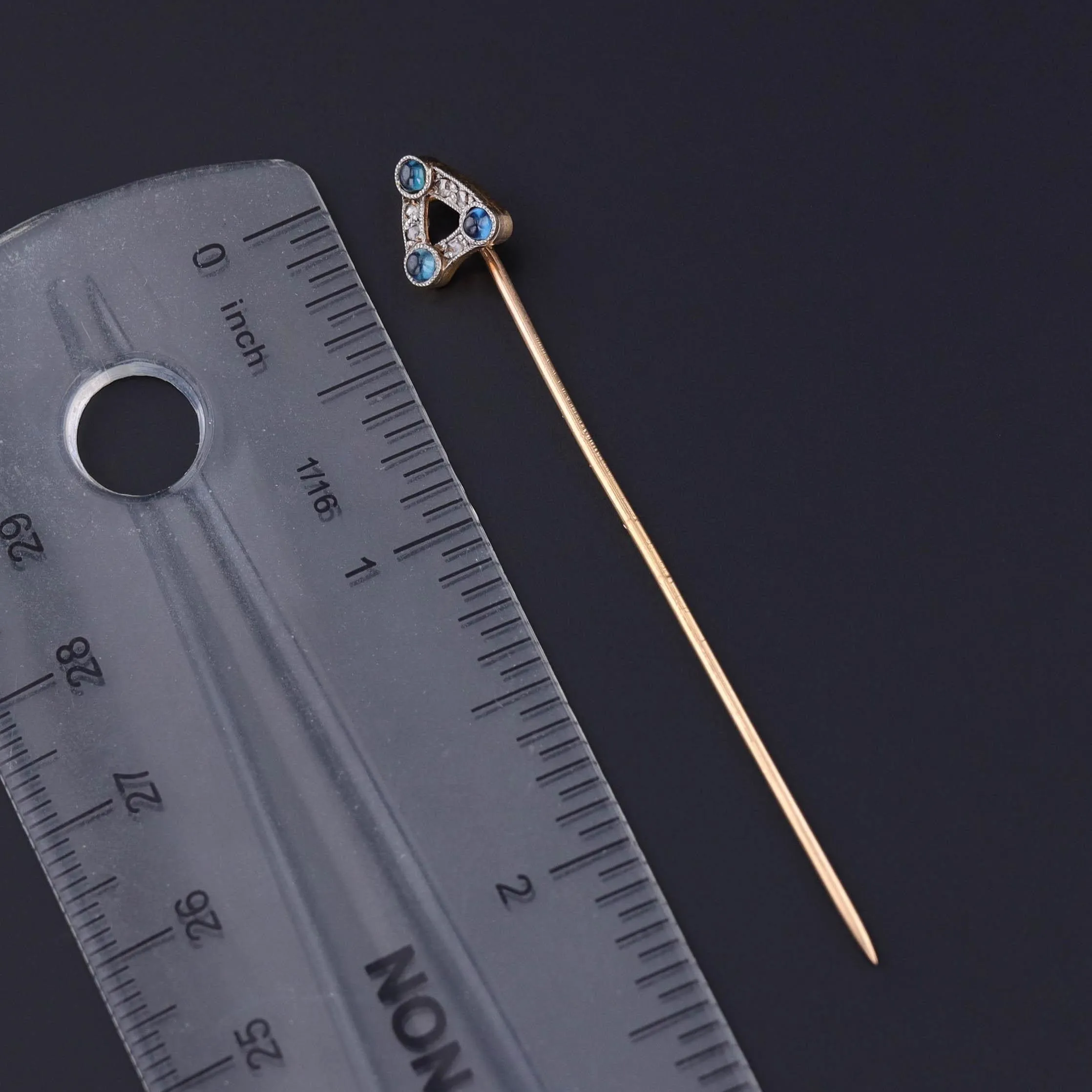 Antique French Sapphire and Diamond Stickpin of 18k Gold