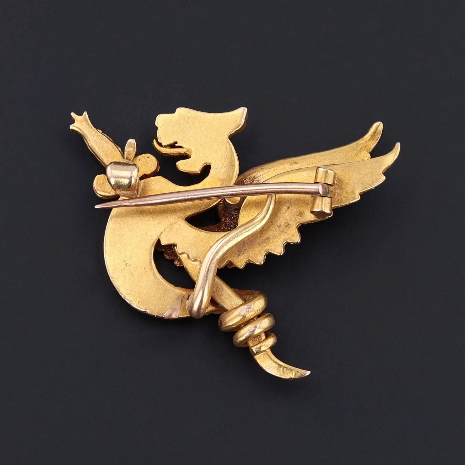 Antique Griffin Brooch of 14k Gold