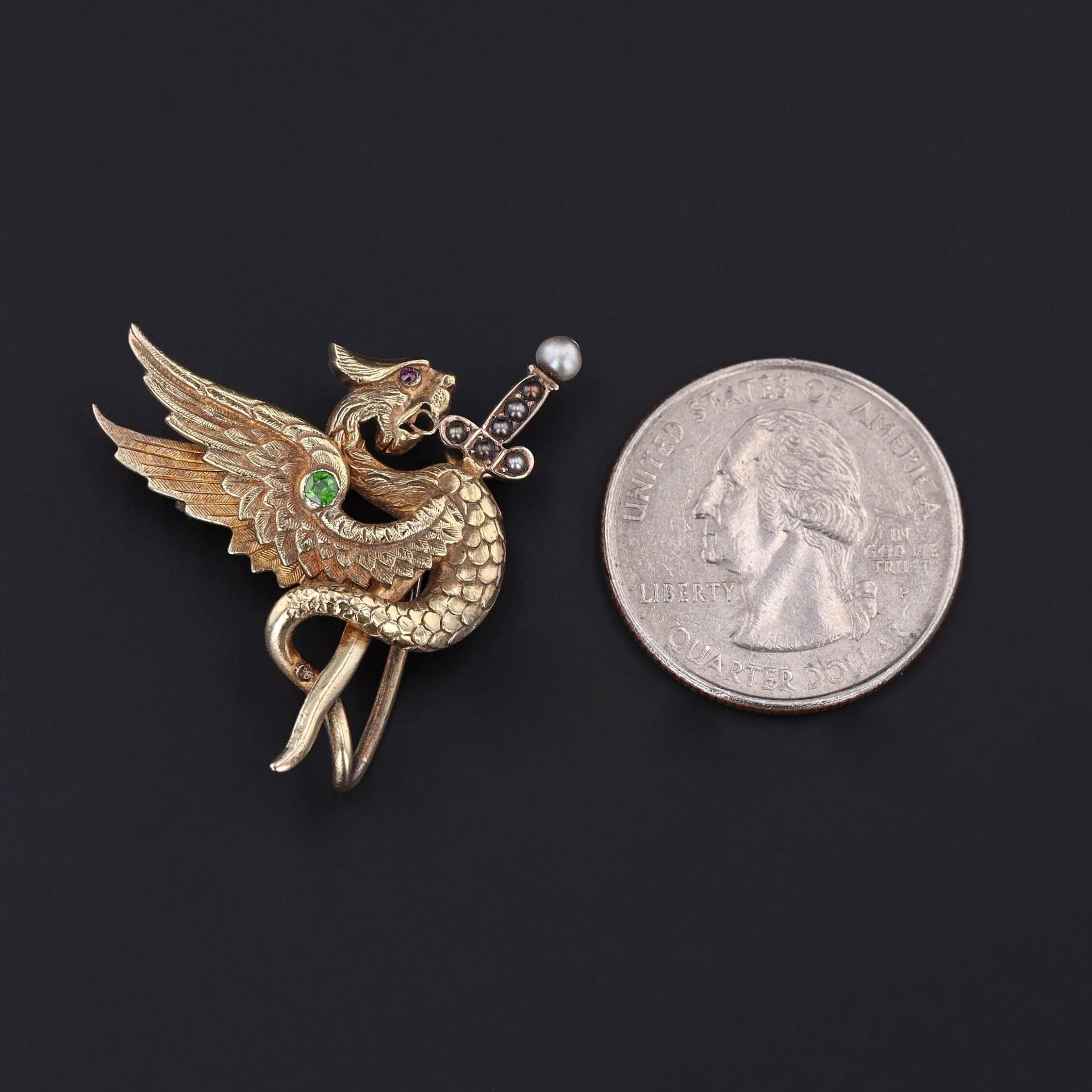 Antique Griffin Brooch of 14k Gold