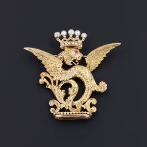 Antique Griffin Brooch of 14k Gold
