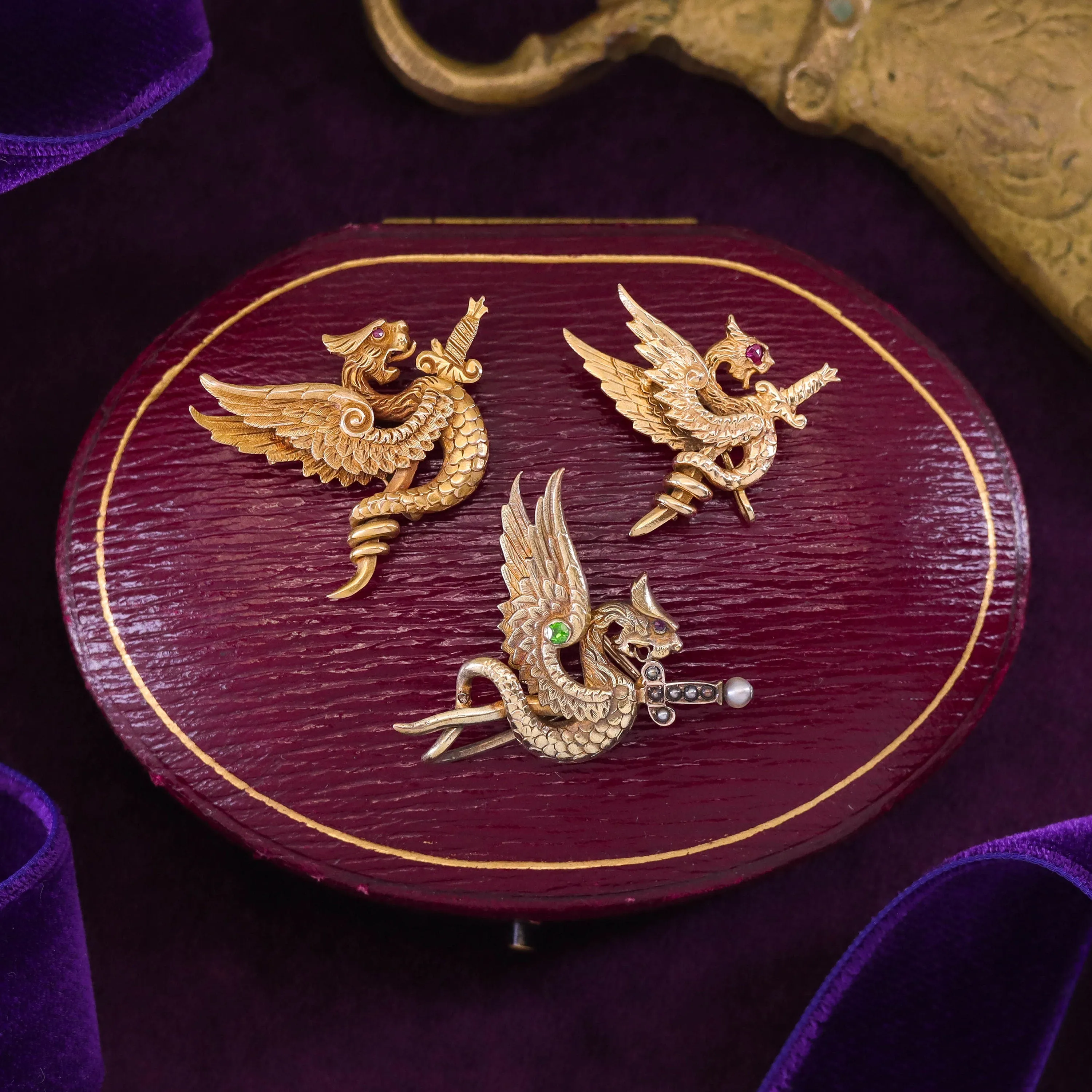 Antique Griffin Brooch of 14k Gold