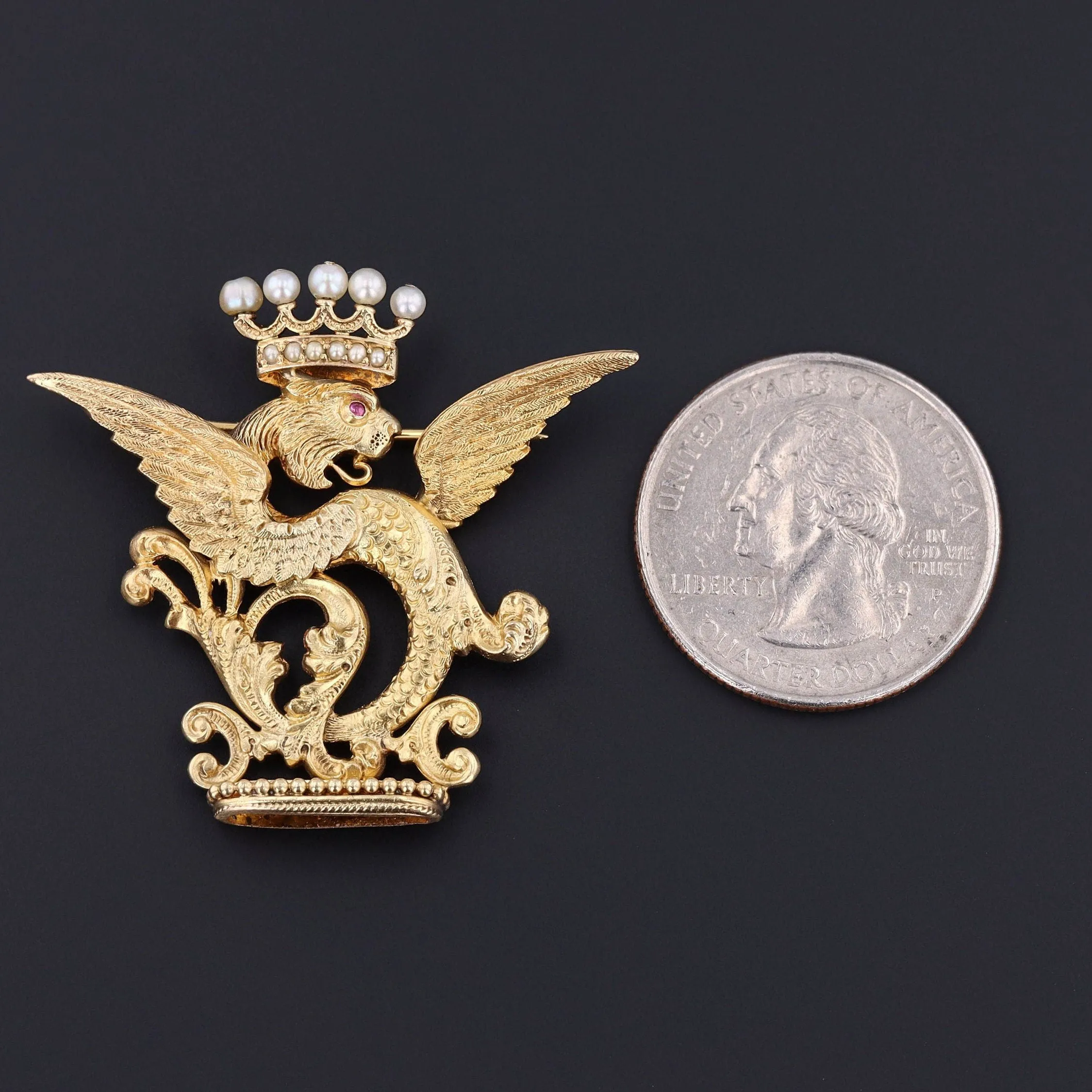 Antique Griffin Brooch of 14k Gold