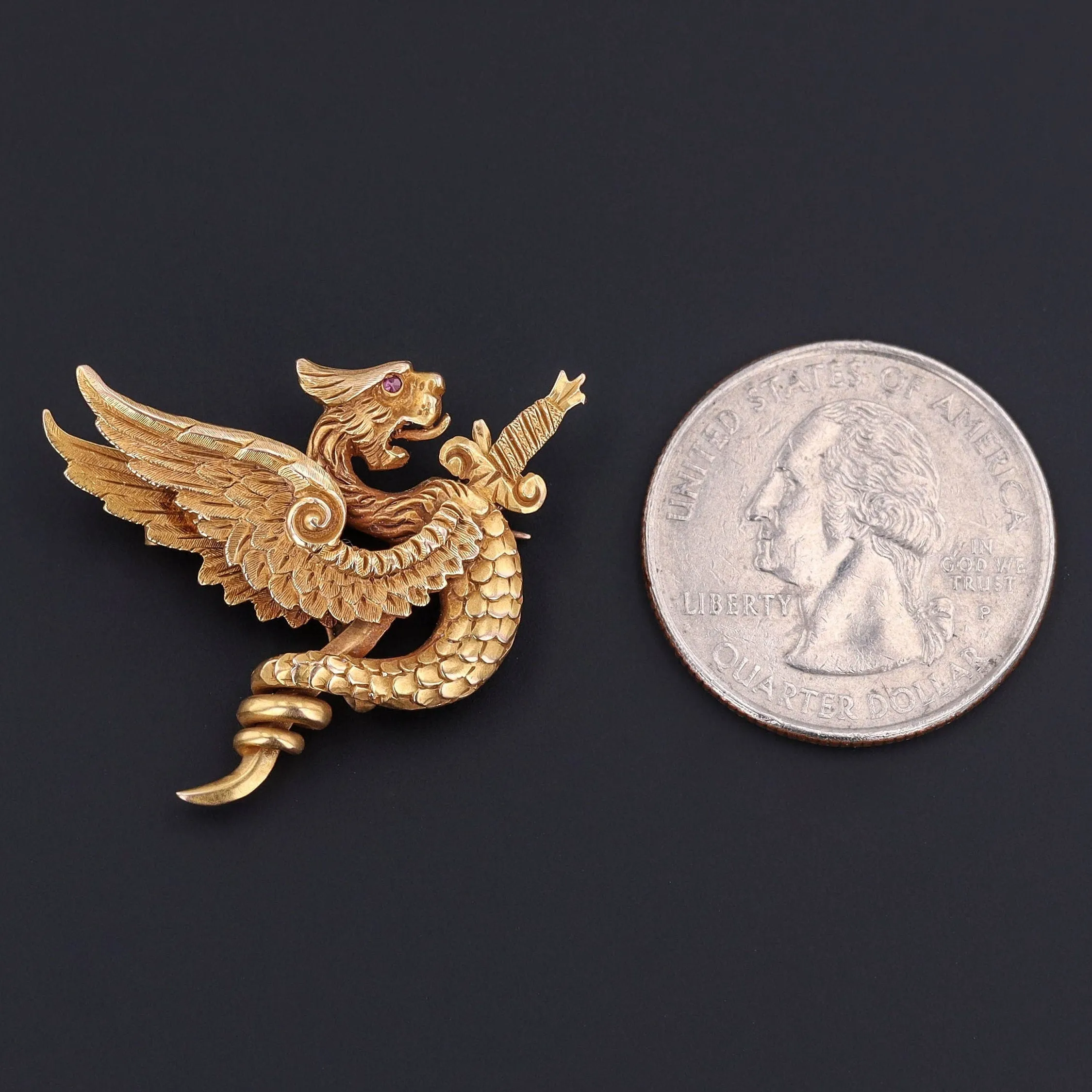 Antique Griffin Brooch of 14k Gold