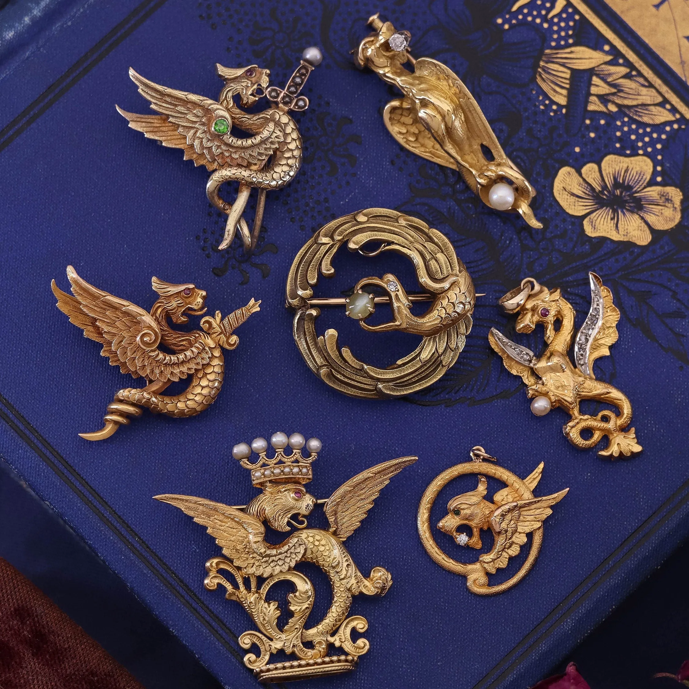 Antique Griffin Brooch of 14k Gold