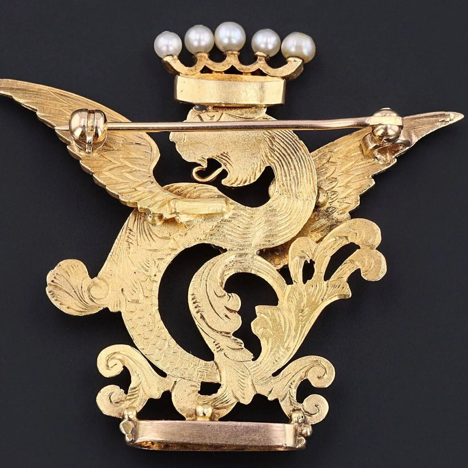 Antique Griffin Brooch of 14k Gold